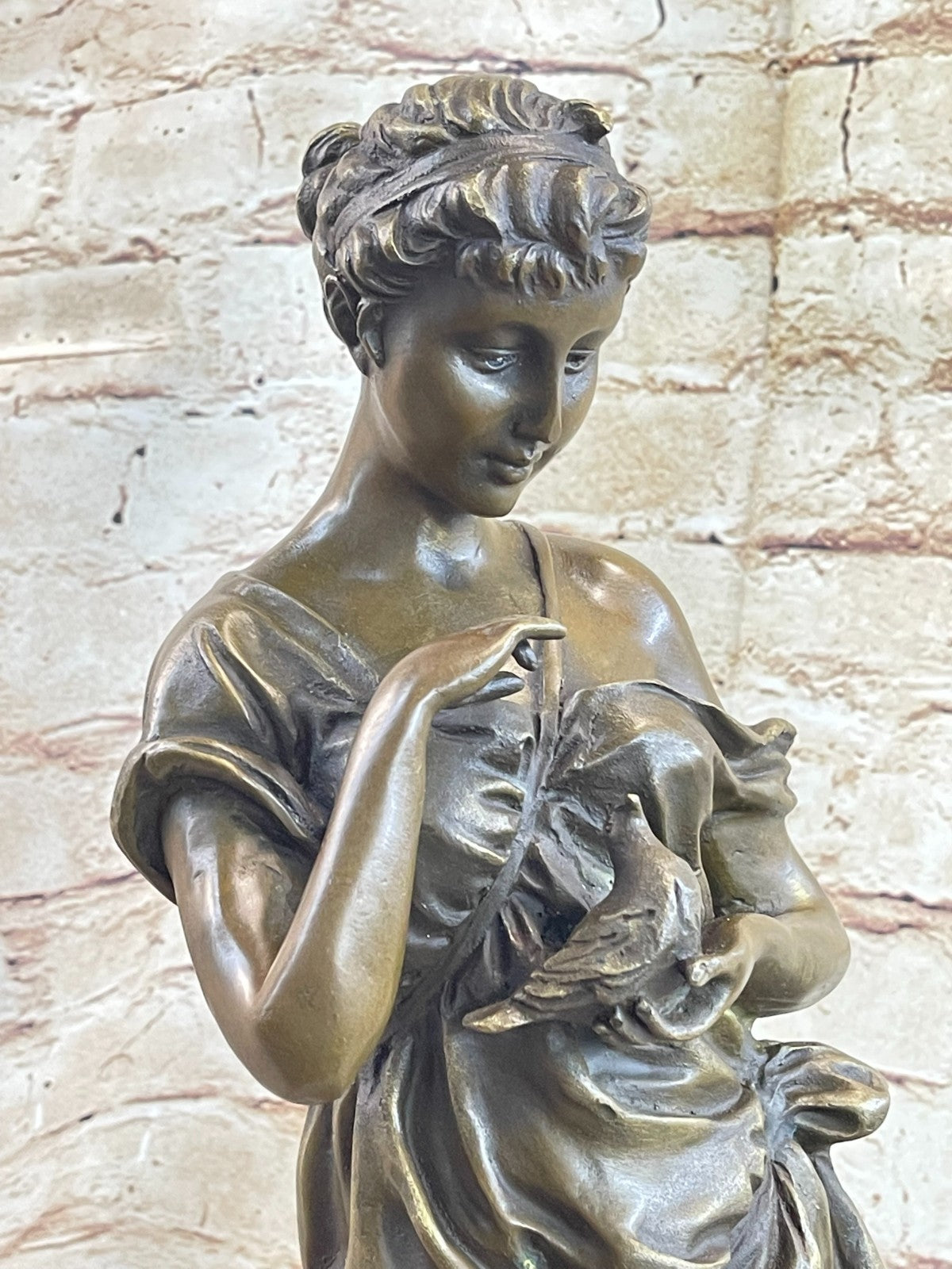 Genuine Bronze Metal on Marble Statue Classic Victorian Woman Artwork Sculpture