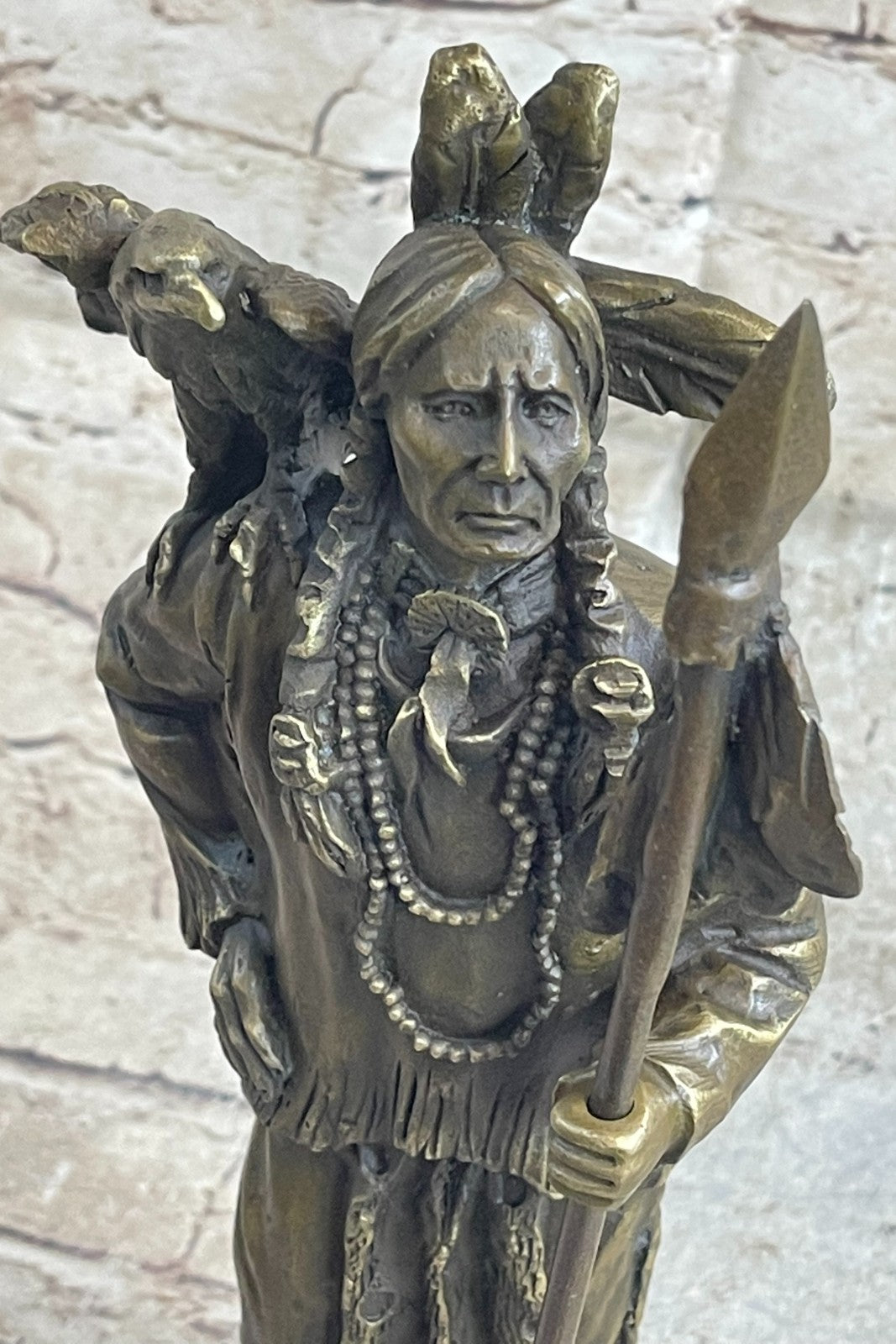 Miguel Lopez Eagle on my Shoulder Native American Indian Bronze Sculpture