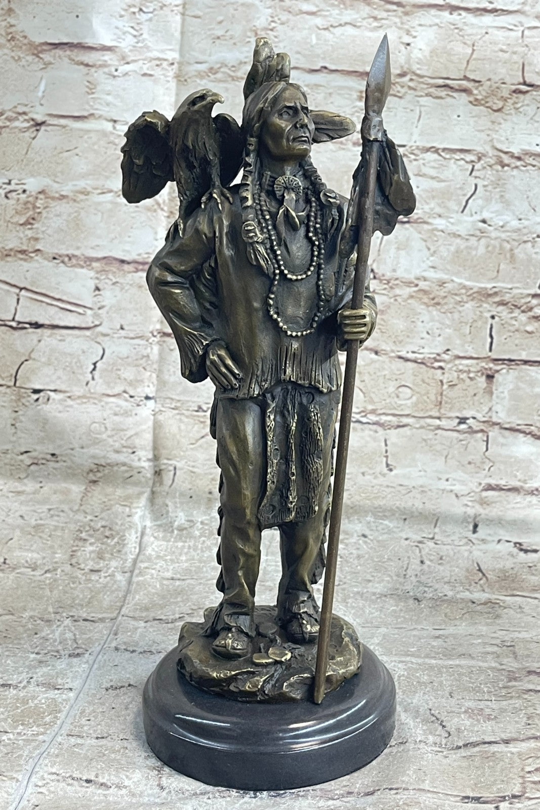 Miguel Lopez Eagle on my Shoulder Native American Indian Bronze Sculpture