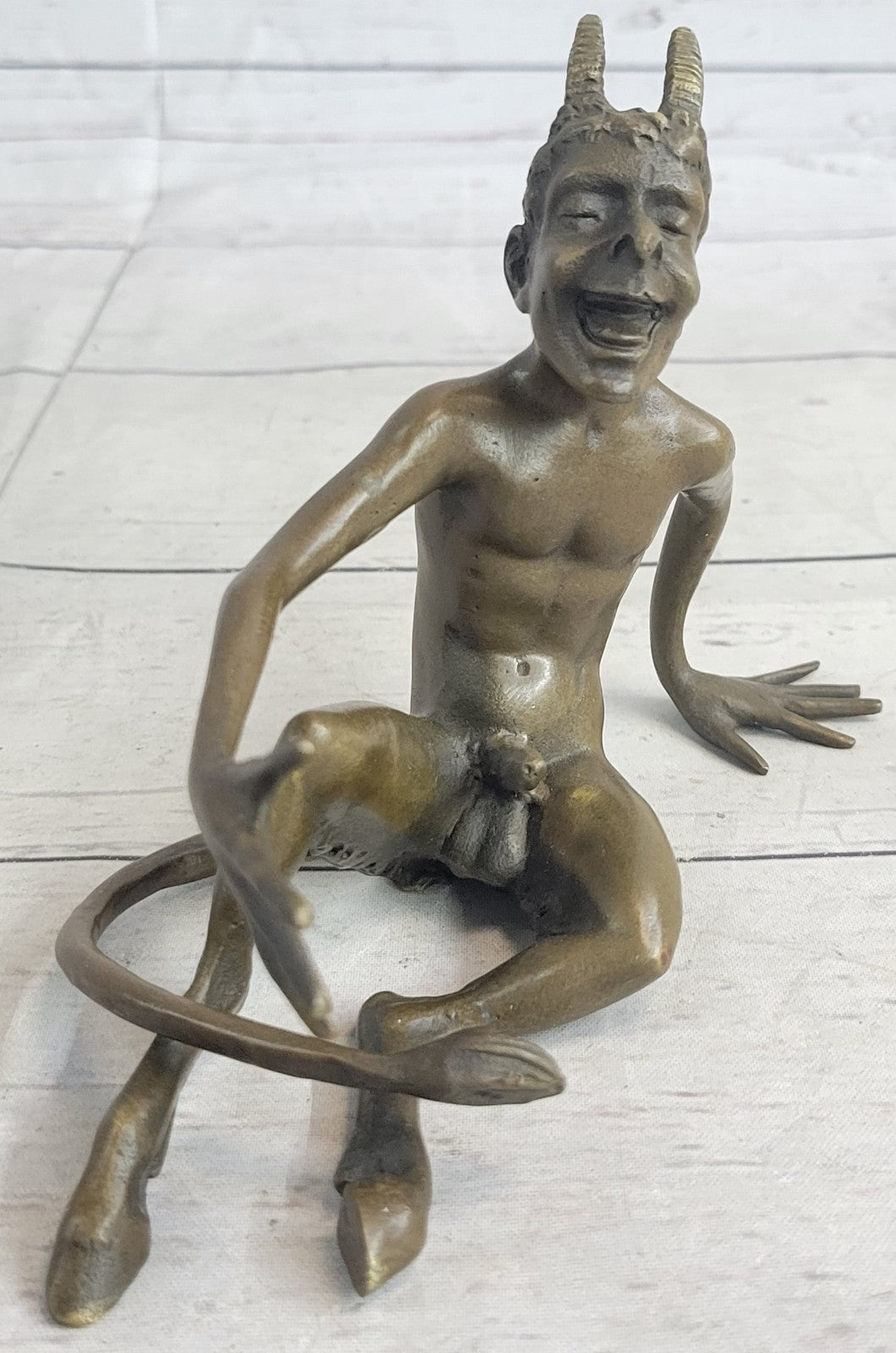 SIGNED BRONZE SCULPTURE NUDE SATYR EROTIC FAUN HOT CAST EROTIC ART FIGURINE SALE