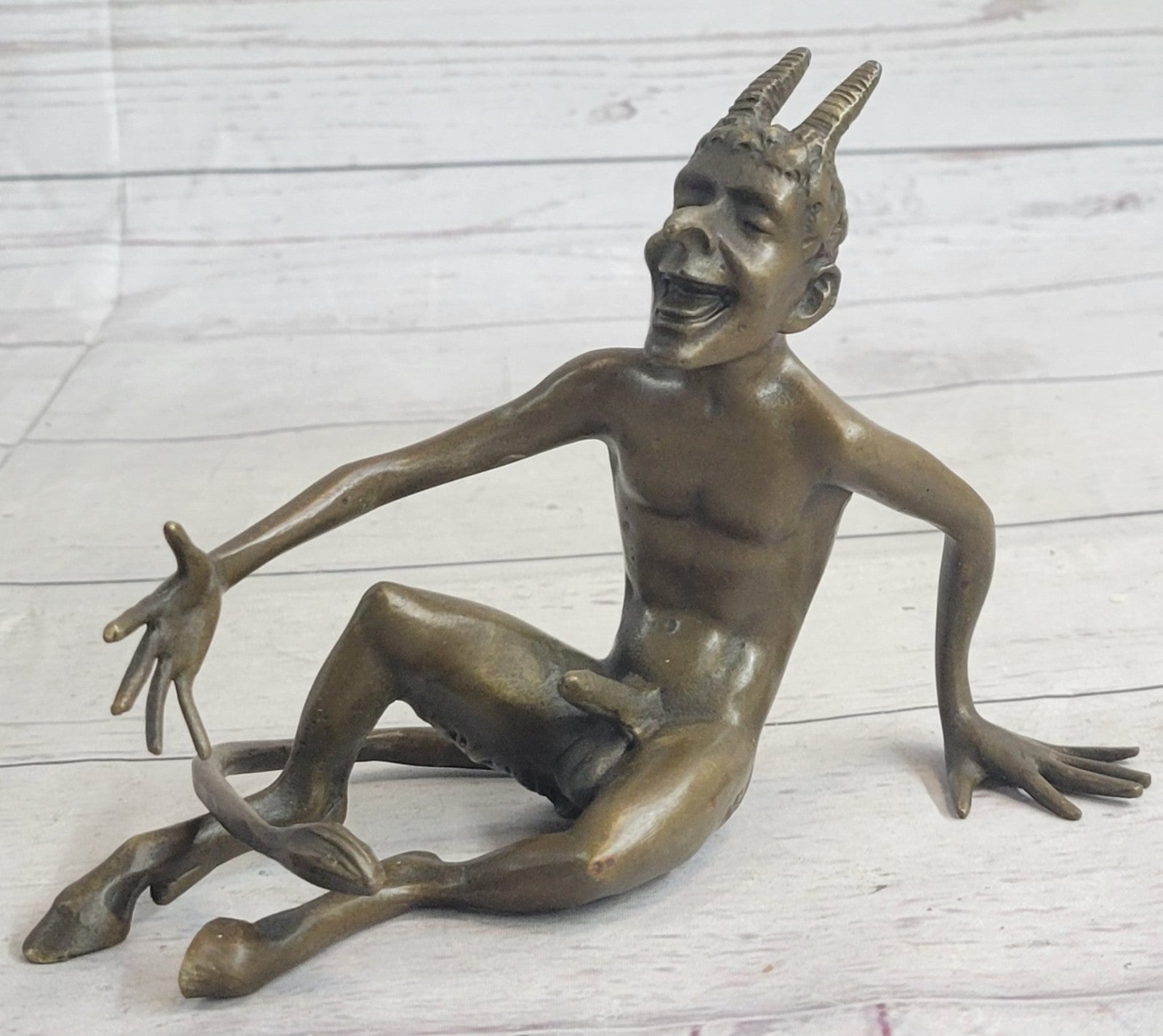 SIGNED BRONZE SCULPTURE NUDE SATYR EROTIC FAUN HOT CAST EROTIC ART FIGURINE SALE