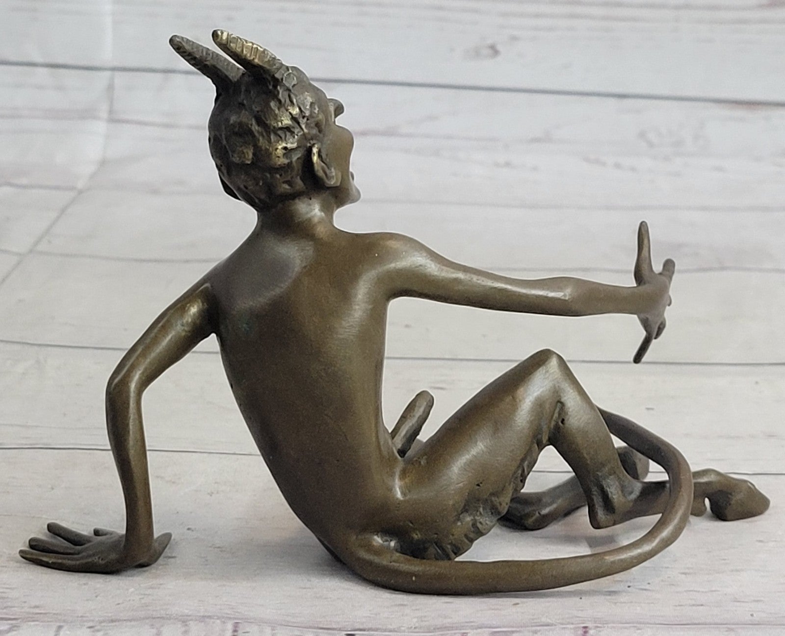 SIGNED BRONZE SCULPTURE NUDE SATYR EROTIC FAUN HOT CAST EROTIC ART FIGURINE SALE