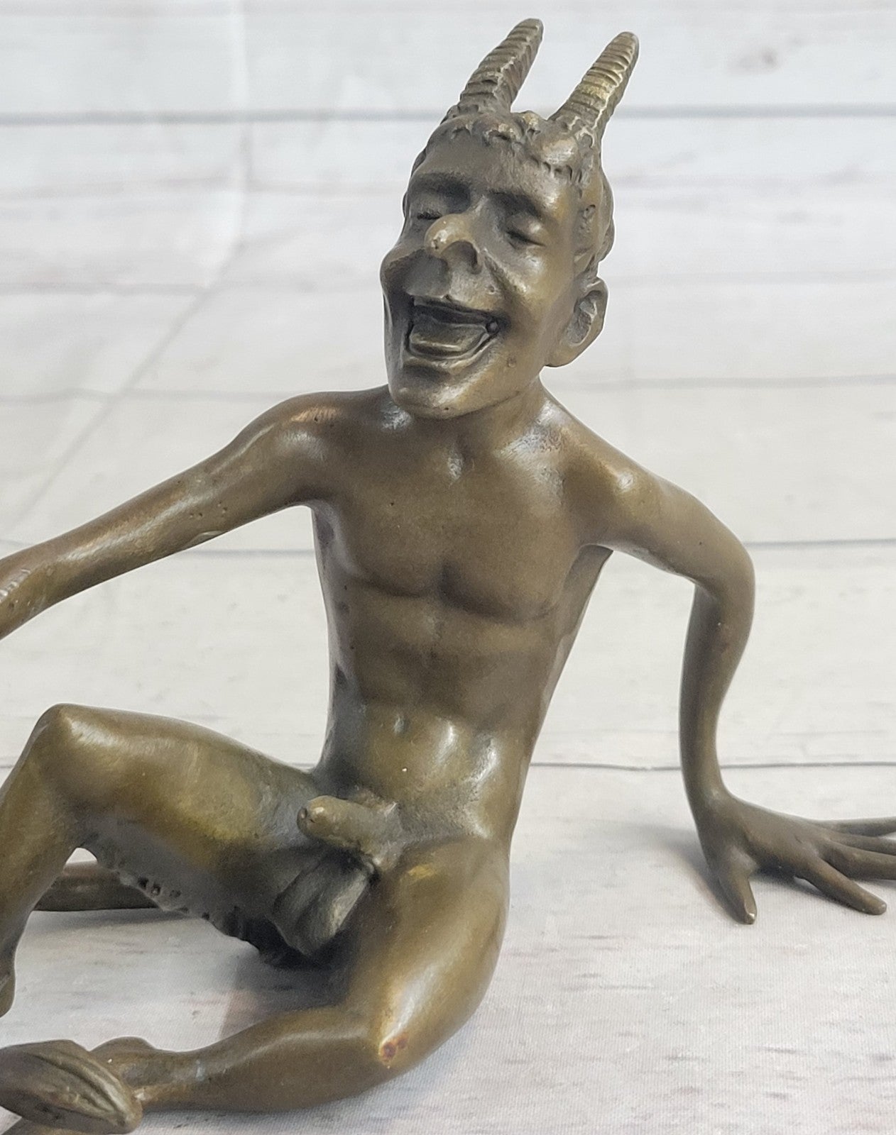 SIGNED BRONZE SCULPTURE NUDE SATYR EROTIC FAUN HOT CAST EROTIC ART FIGURINE SALE
