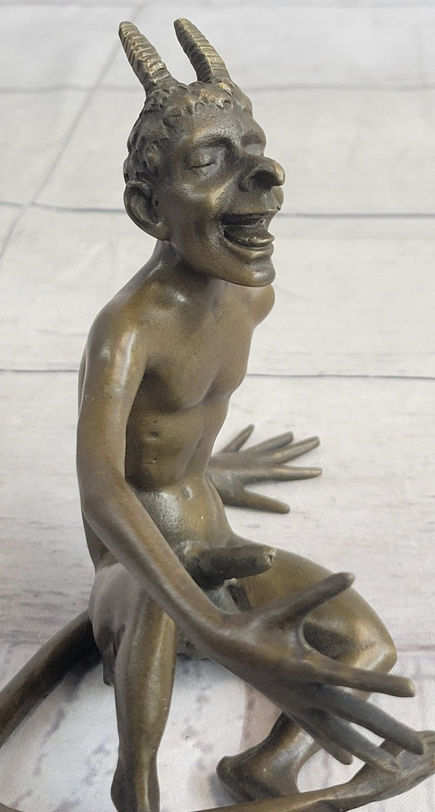 SIGNED BRONZE SCULPTURE NUDE SATYR EROTIC FAUN HOT CAST EROTIC ART FIGURINE SALE