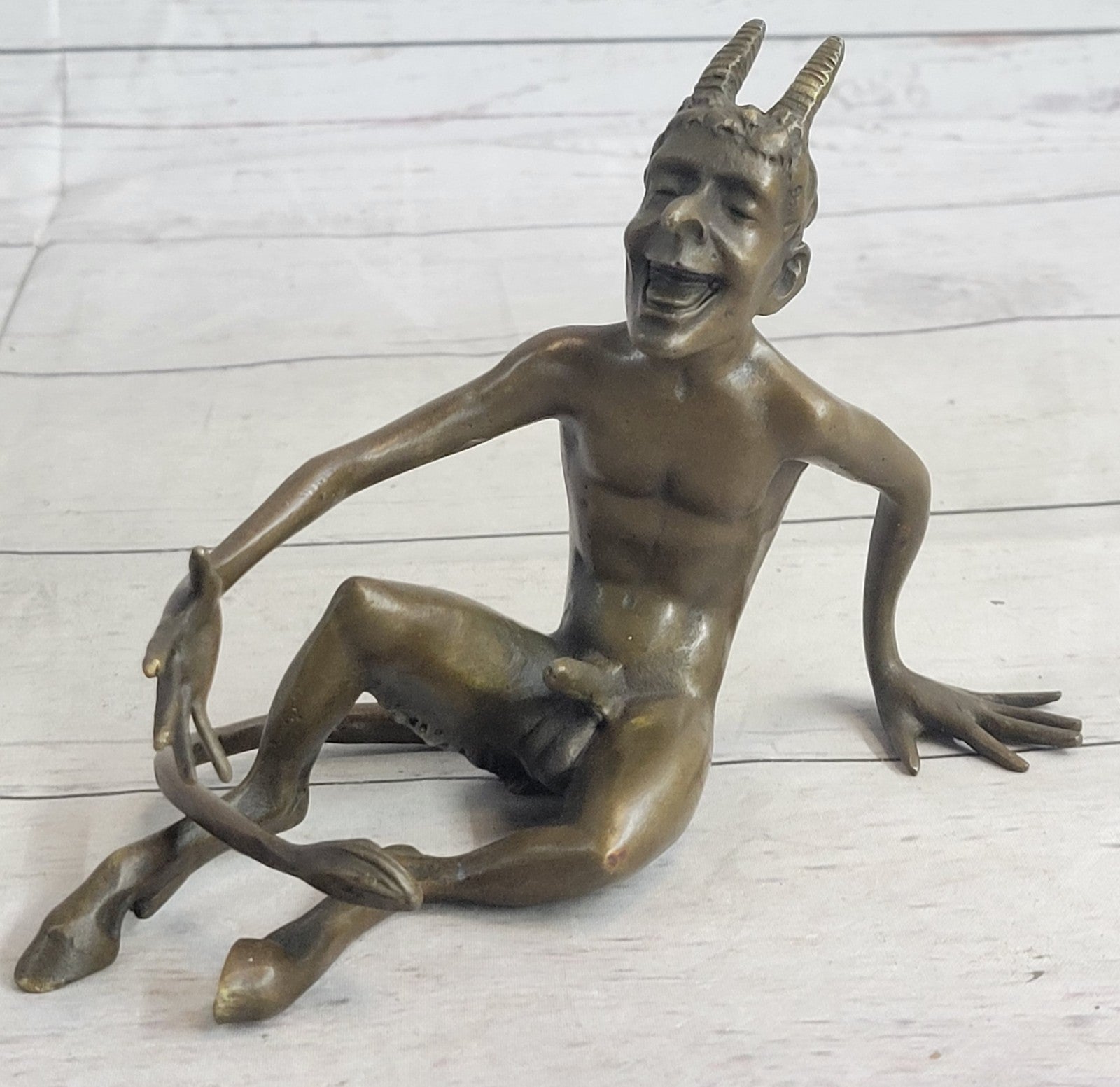 SIGNED BRONZE SCULPTURE NUDE SATYR EROTIC FAUN HOT CAST EROTIC ART FIGURINE SALE