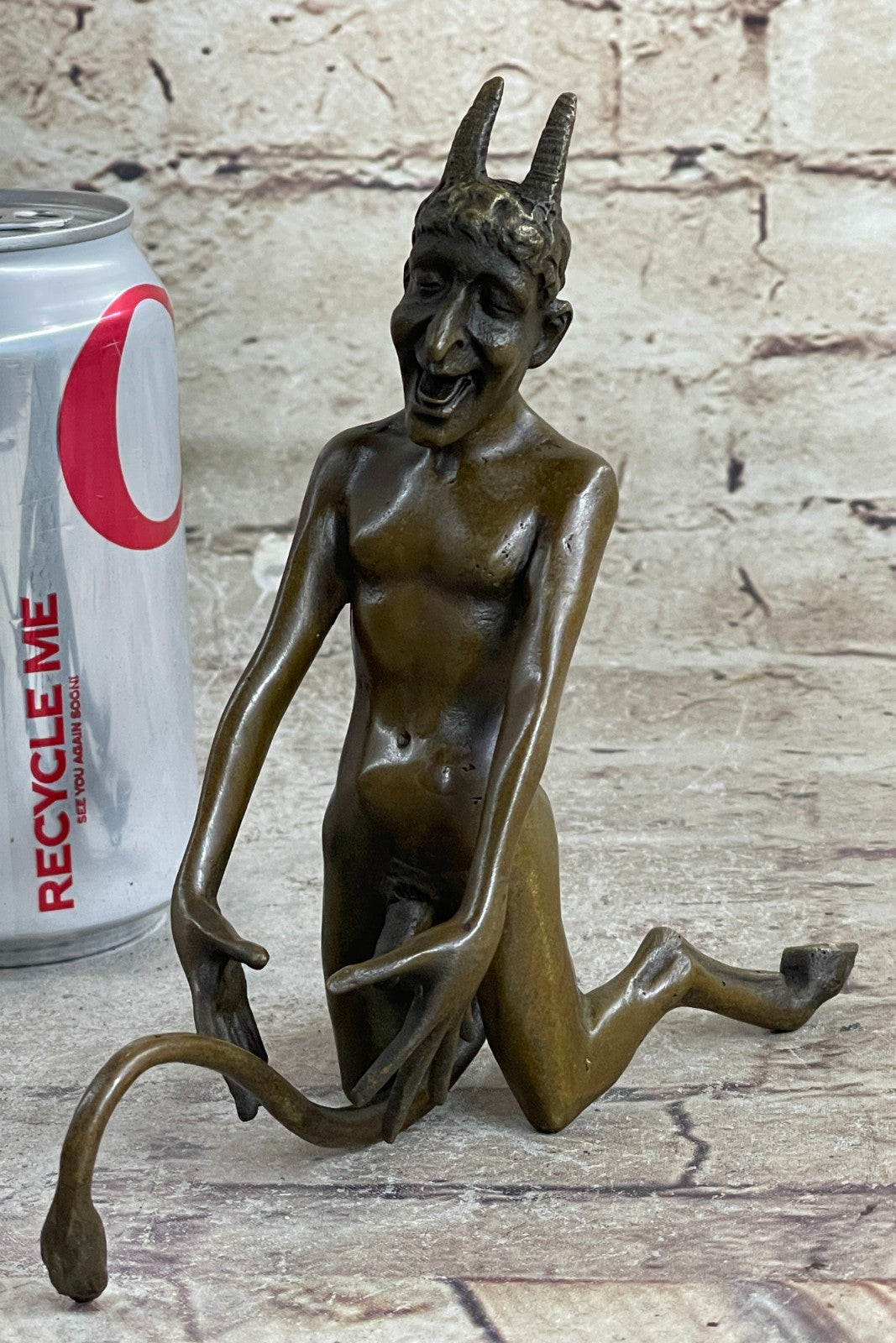 Vintage Art Nouveau Euro Bronze Devil Satan Demon Satyr Sculpture Hot Cast Decor