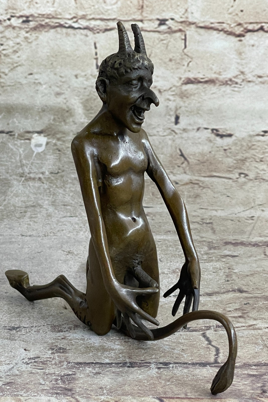 Vintage Art Nouveau Euro Bronze Devil Satan Demon Satyr Sculpture Hot Cast Decor