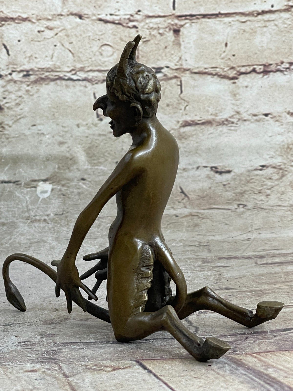Vintage Art Nouveau Euro Bronze Devil Satan Demon Satyr Sculpture Hot Cast Decor