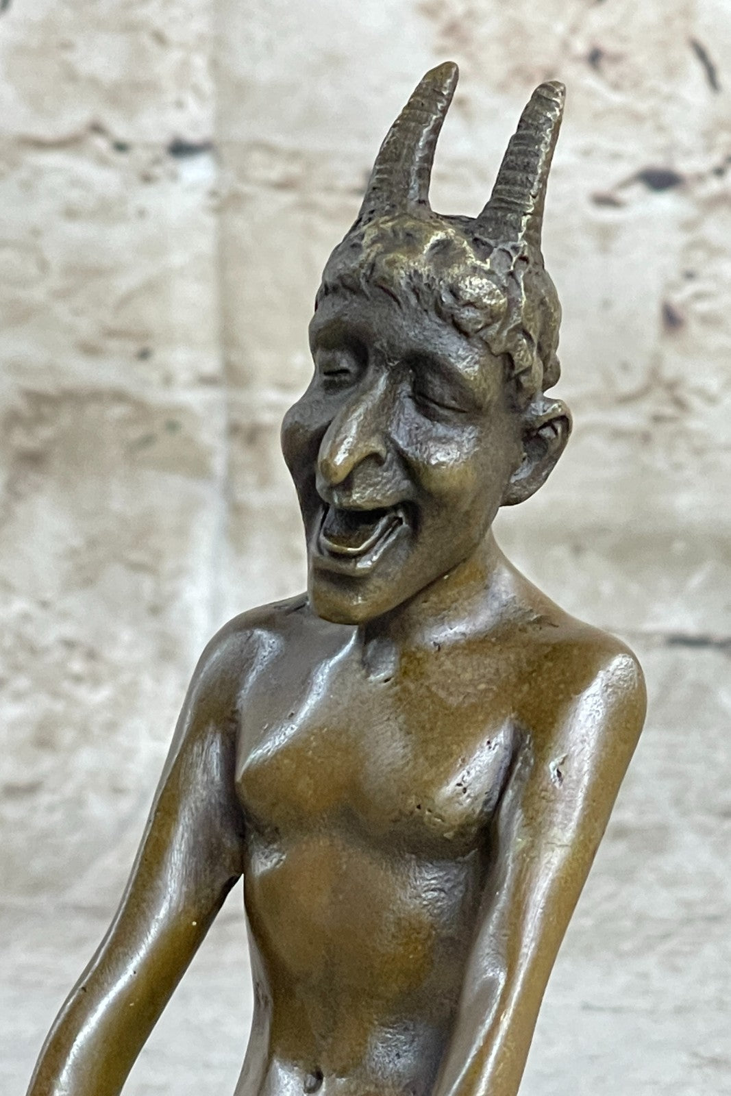 Vintage Art Nouveau Euro Bronze Devil Satan Demon Satyr Sculpture Hot Cast Decor