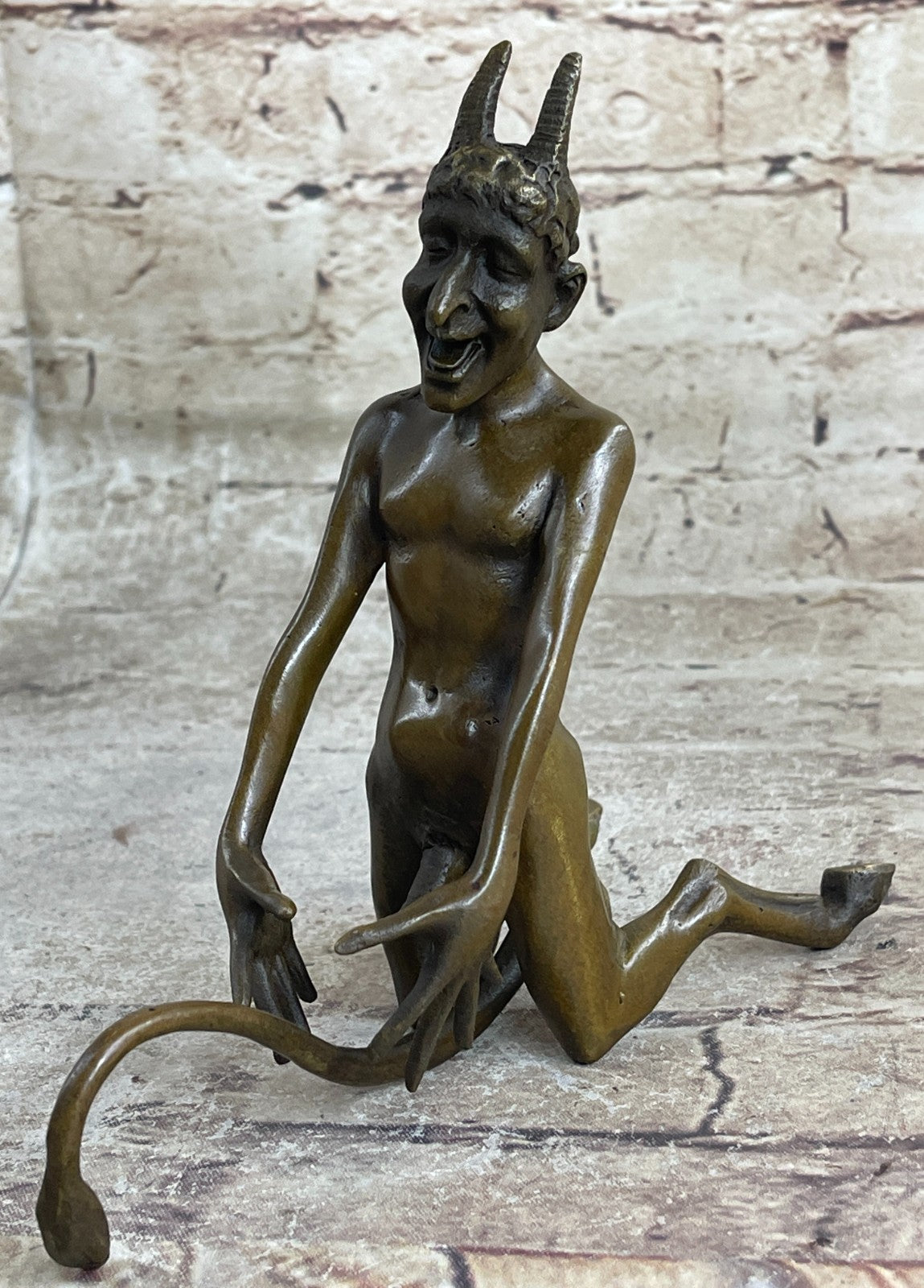 Vintage Art Nouveau Euro Bronze Devil Satan Demon Satyr Sculpture Hot Cast Decor