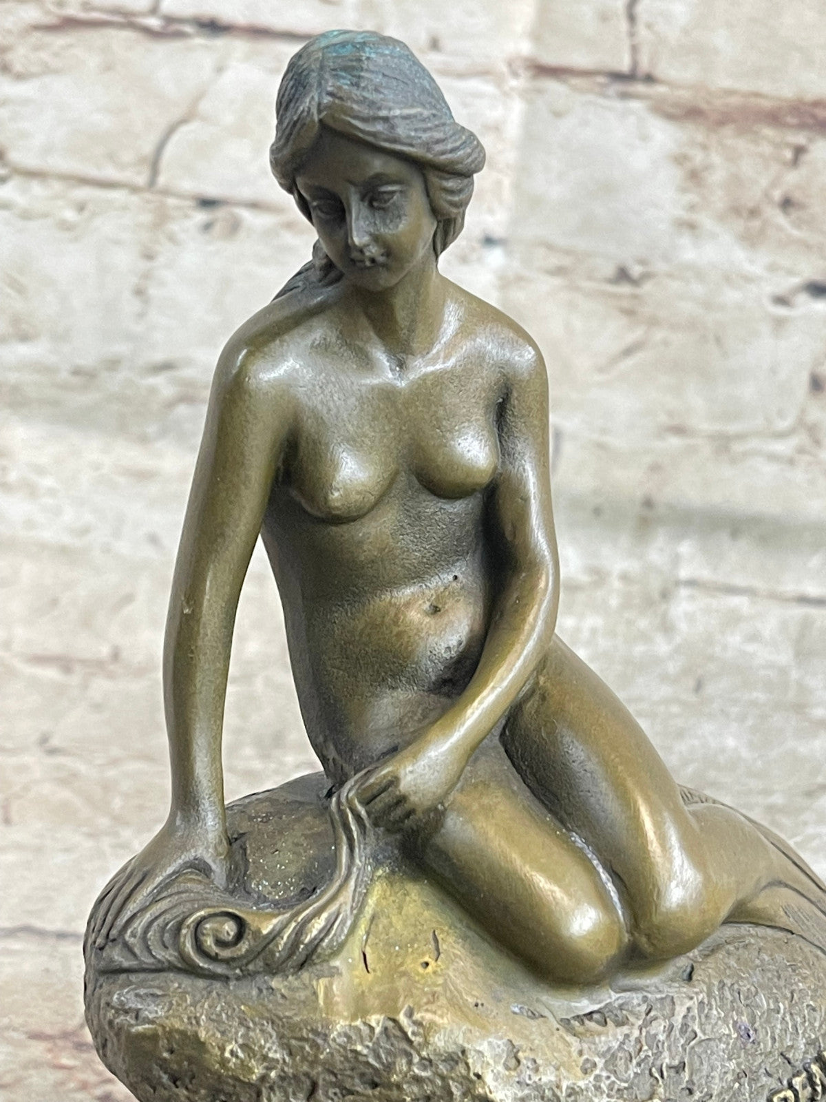 Beautiful Signed Art Nouveau Gilt Bronze Sculpture Figure Statue Naked Nude Girl