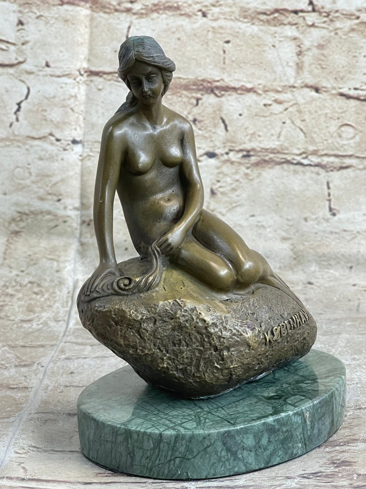 Beautiful Signed Art Nouveau Gilt Bronze Sculpture Figure Statue Naked Nude Girl