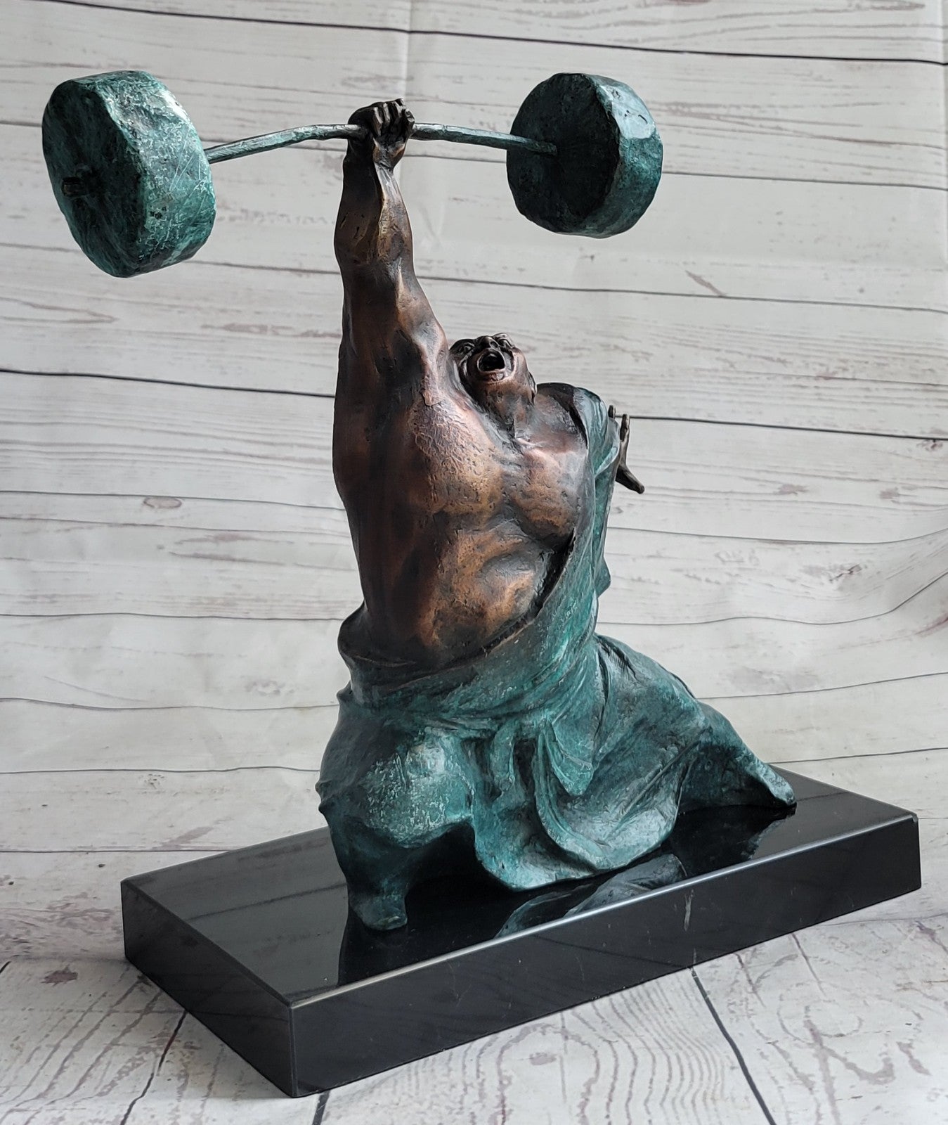 Handcrafted Detailed Weightlifters by French Artisan Milo Bronze Sculpture Decor
