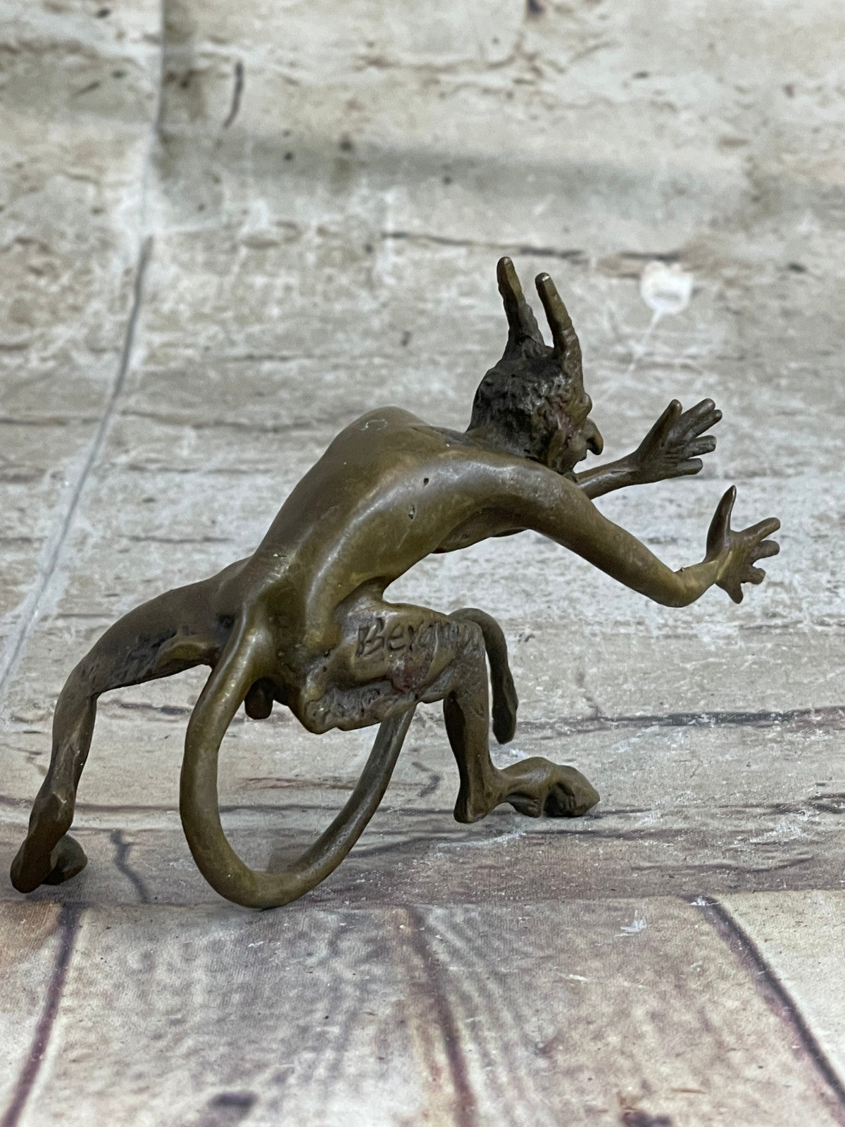 SIGNED BRONZE STATUE NUDE SATYR EROTIC FAUN DETAILED SCULPTURE HOT CAST