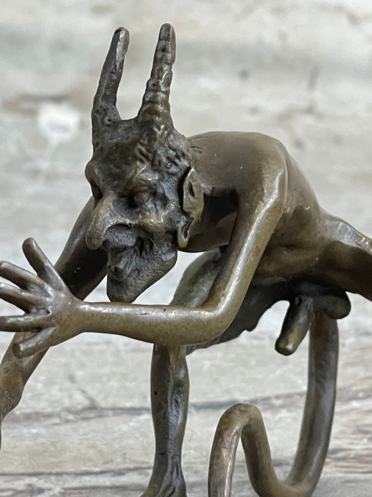 SIGNED BRONZE STATUE NUDE SATYR EROTIC FAUN DETAILED SCULPTURE HOT CAST