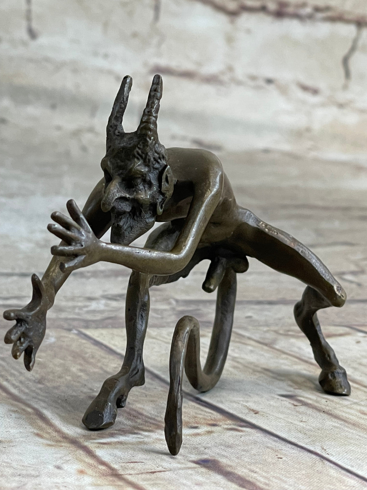 SIGNED BRONZE STATUE NUDE SATYR EROTIC FAUN DETAILED SCULPTURE HOT CAST