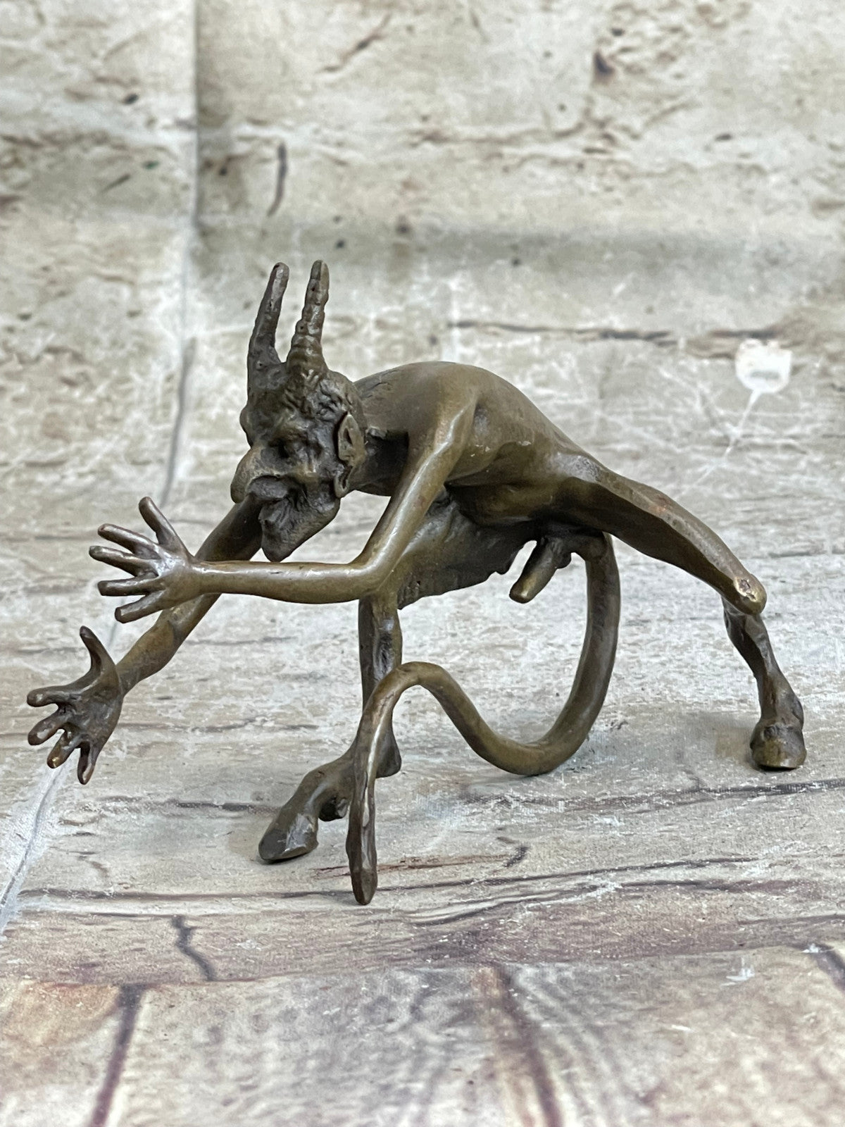 SIGNED BRONZE STATUE NUDE SATYR EROTIC FAUN DETAILED SCULPTURE HOT CAST