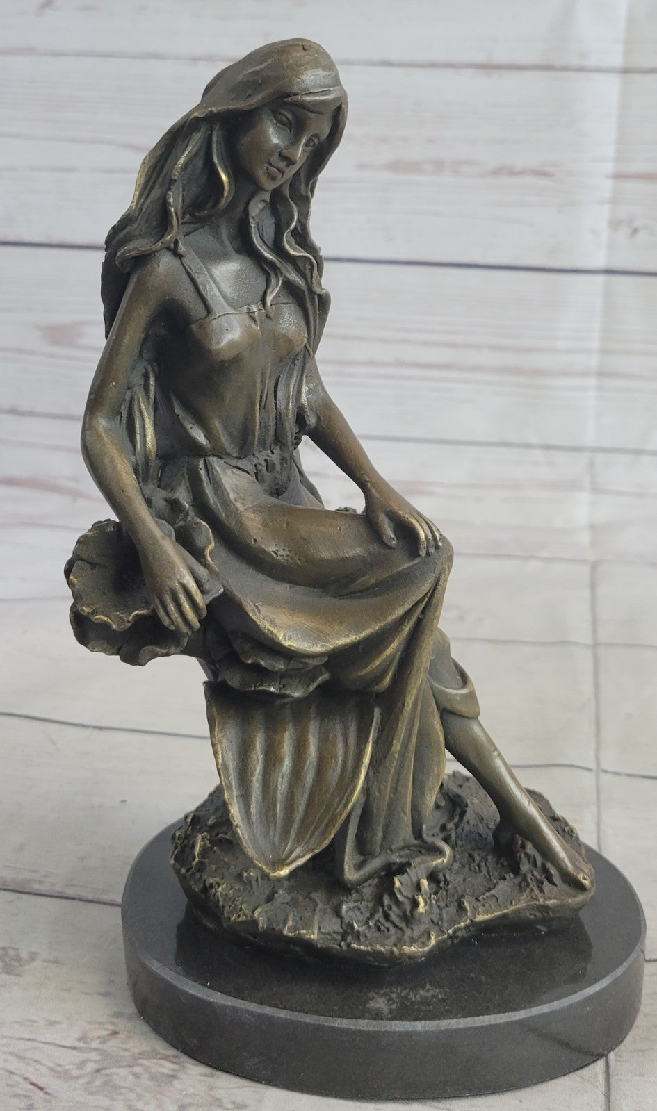 Art Deco Signed Original Mavchi Collectible Collector Woman in Garden Bronze Sta