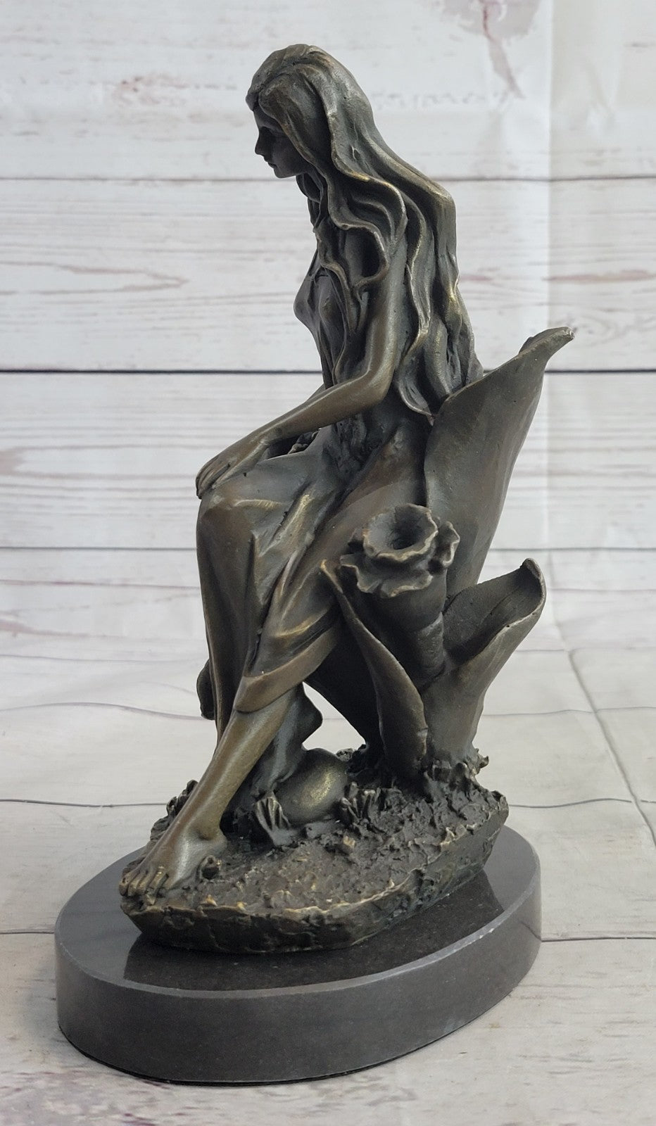 Art Deco Signed Original Mavchi Collectible Collector Woman in Garden Bronze Sta