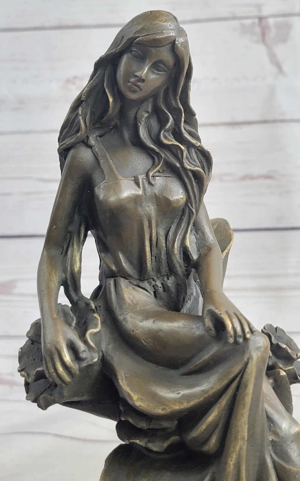 Art Deco Signed Original Mavchi Collectible Collector Woman in Garden Bronze Sta