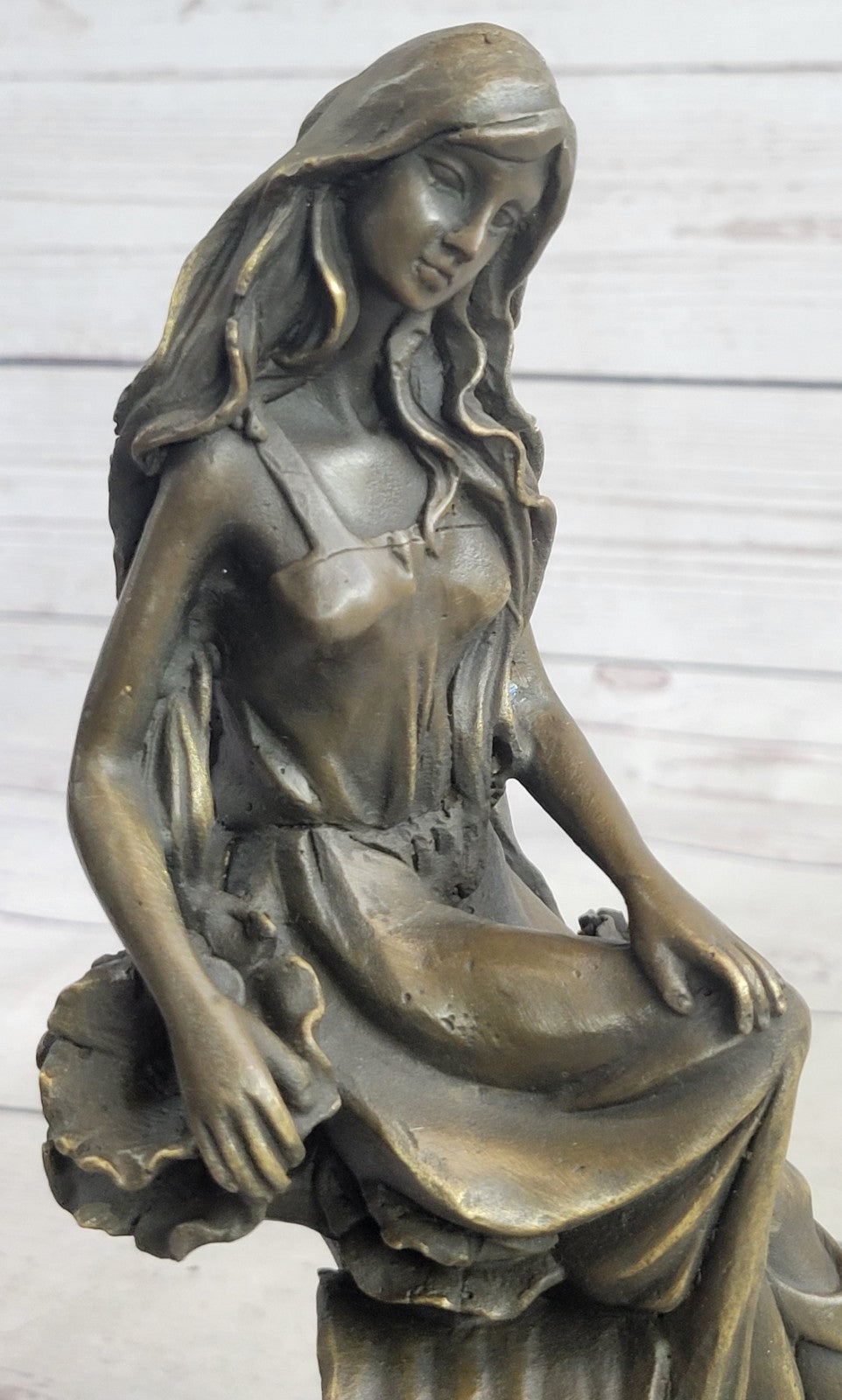 Art Deco Signed Original Mavchi Collectible Collector Woman in Garden Bronze Sta