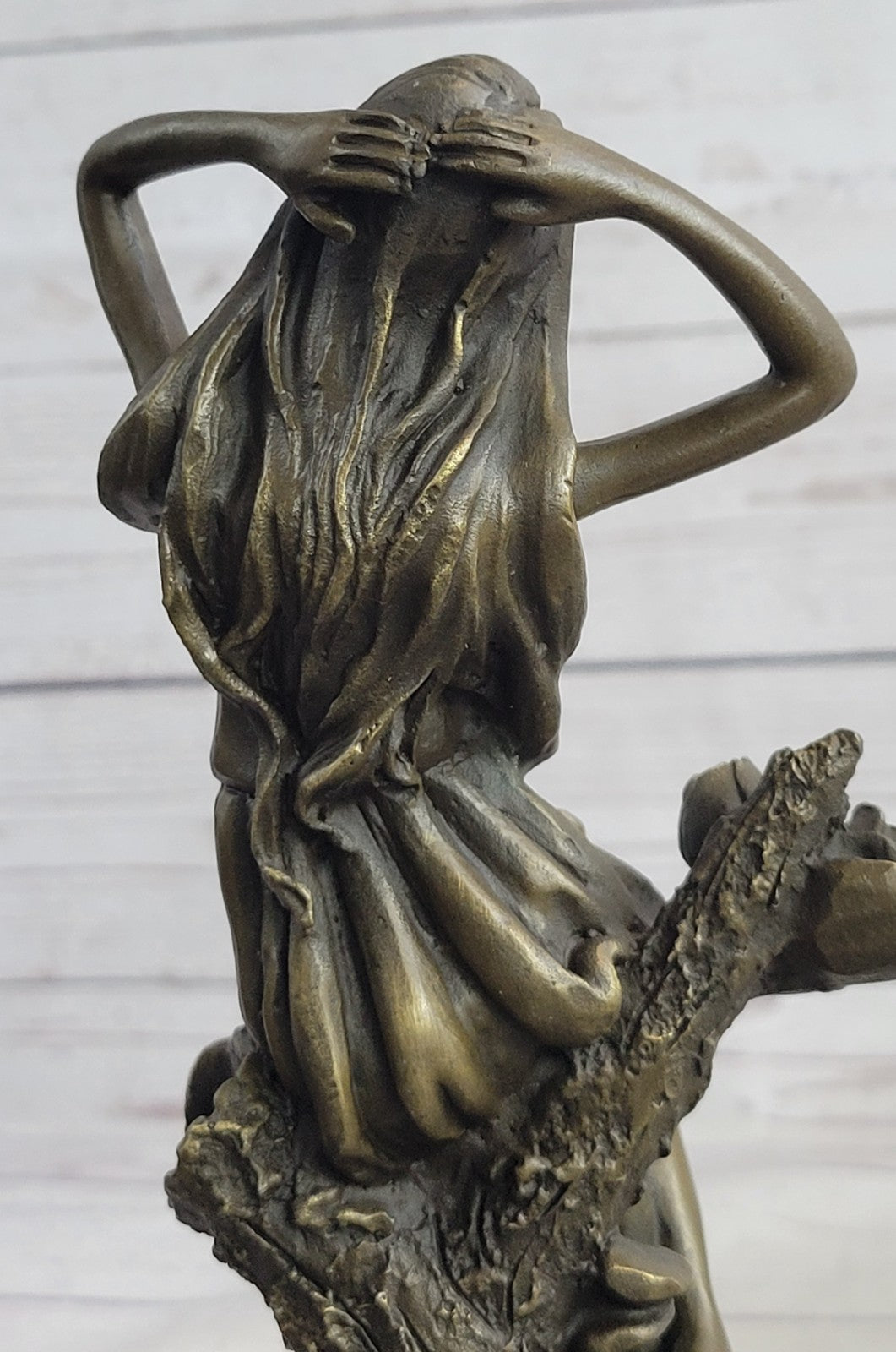 Handcrafted Art Nouveau Sexy Maiden with Bunch of Roses Flower Bronze Figurine