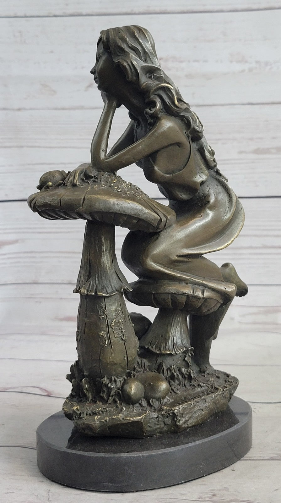 Genuine Pure Bronze Detailed Museum Quality Art Nouveau Wood Fairy Girl Bronze S