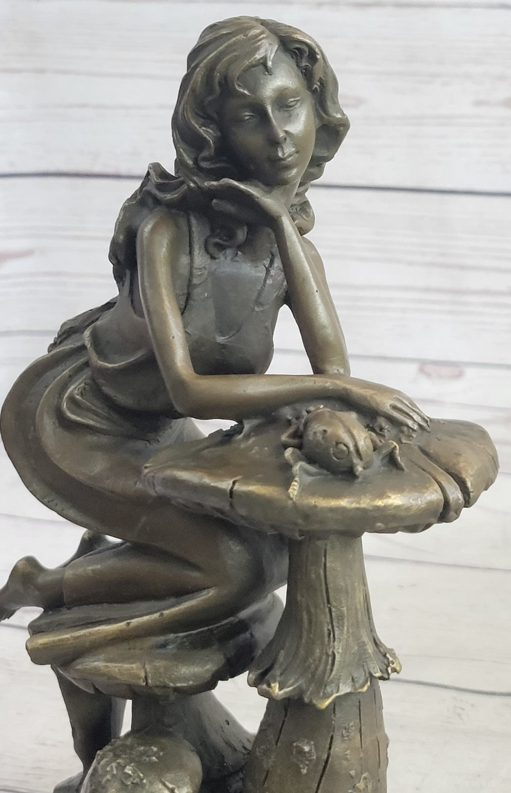Genuine Pure Bronze Detailed Museum Quality Art Nouveau Wood Fairy Girl Bronze S