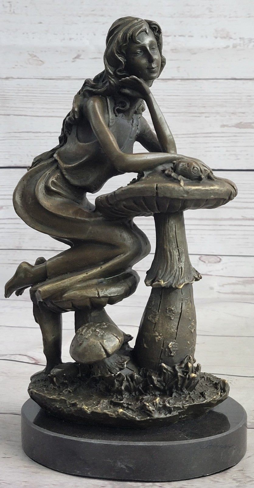 Genuine Pure Bronze Detailed Museum Quality Art Nouveau Wood Fairy Girl Bronze S