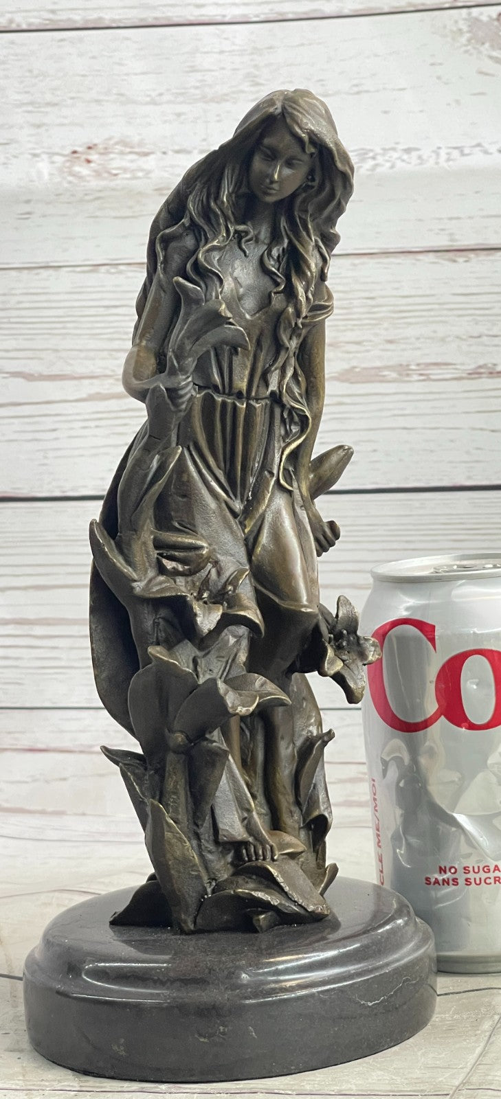 Beautiful Girl With Bunch of Flower On Bronze Sculpture Statue Figurine Deal