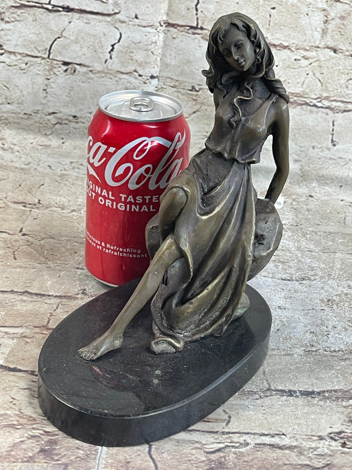 Bronze Sculpture Hand Made Original Mavchi Relaxed Woman on the Rock Figurine