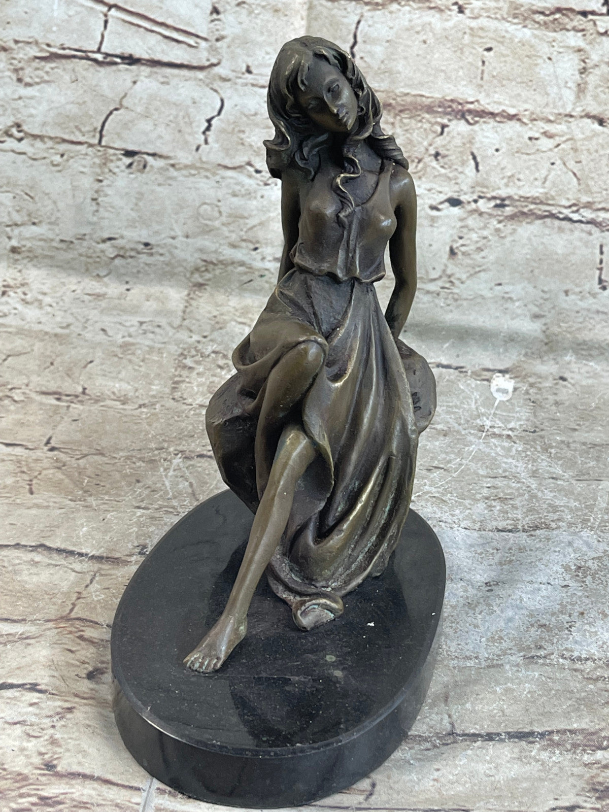 Bronze Sculpture Hand Made Original Mavchi Relaxed Woman on the Rock Figurine