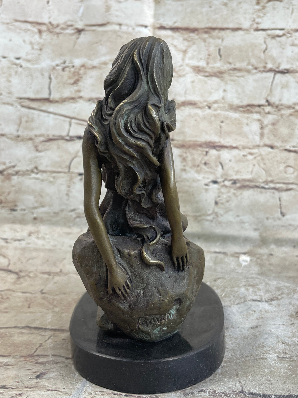 Bronze Sculpture Hand Made Original Mavchi Relaxed Woman on the Rock Figurine