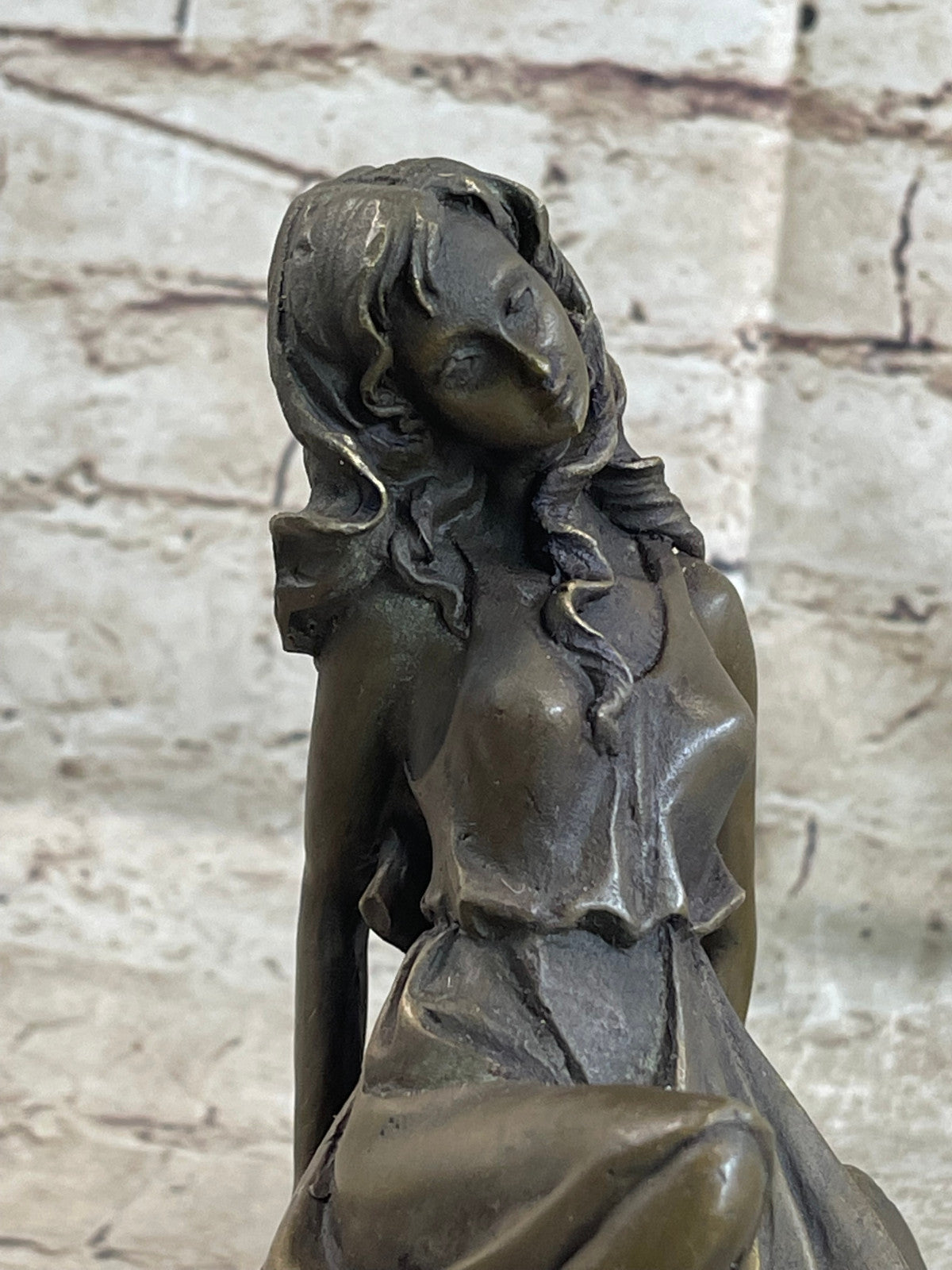 Bronze Sculpture Hand Made Original Mavchi Relaxed Woman on the Rock Figurine