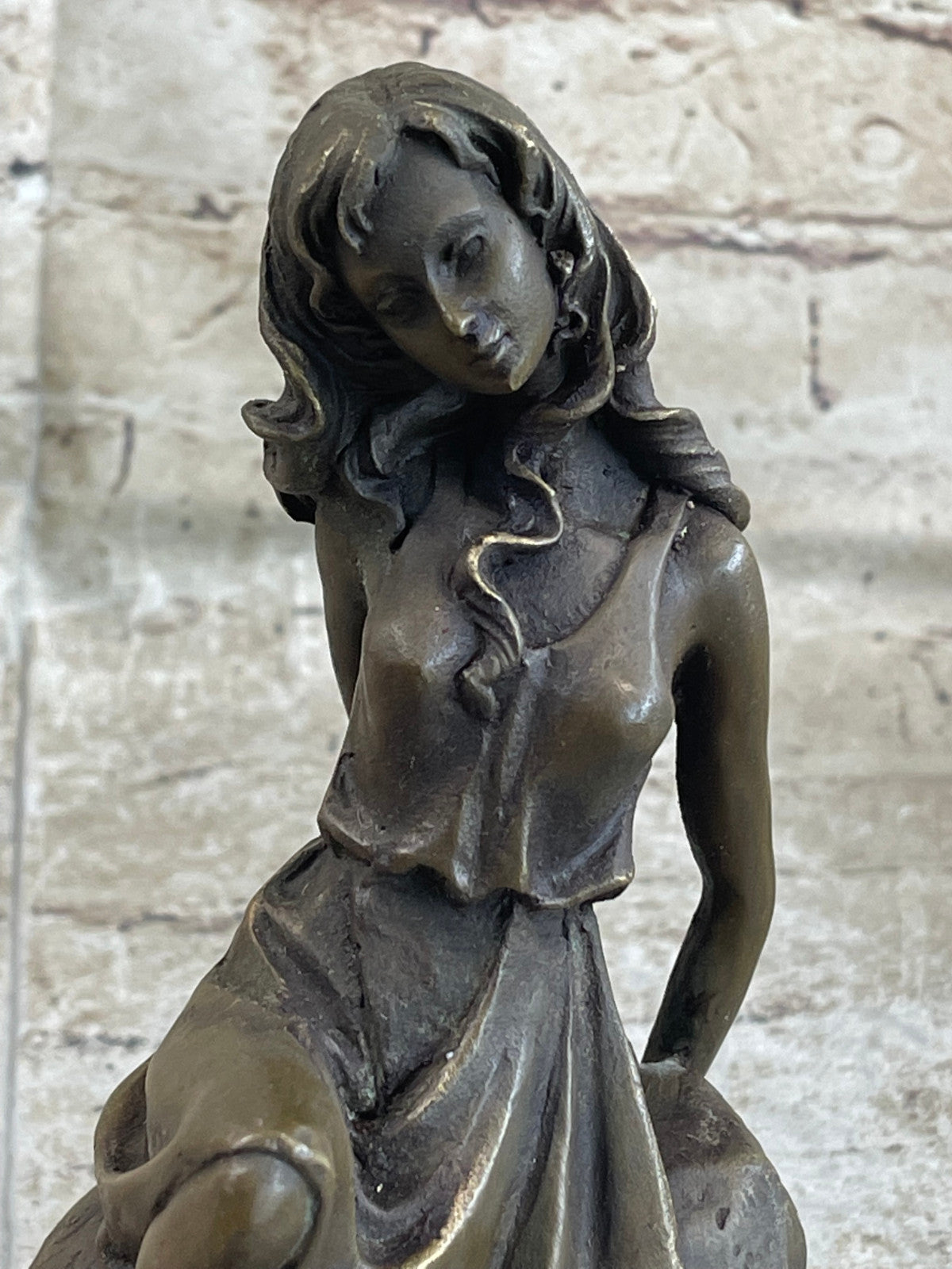 Bronze Sculpture Hand Made Original Mavchi Relaxed Woman on the Rock Figurine