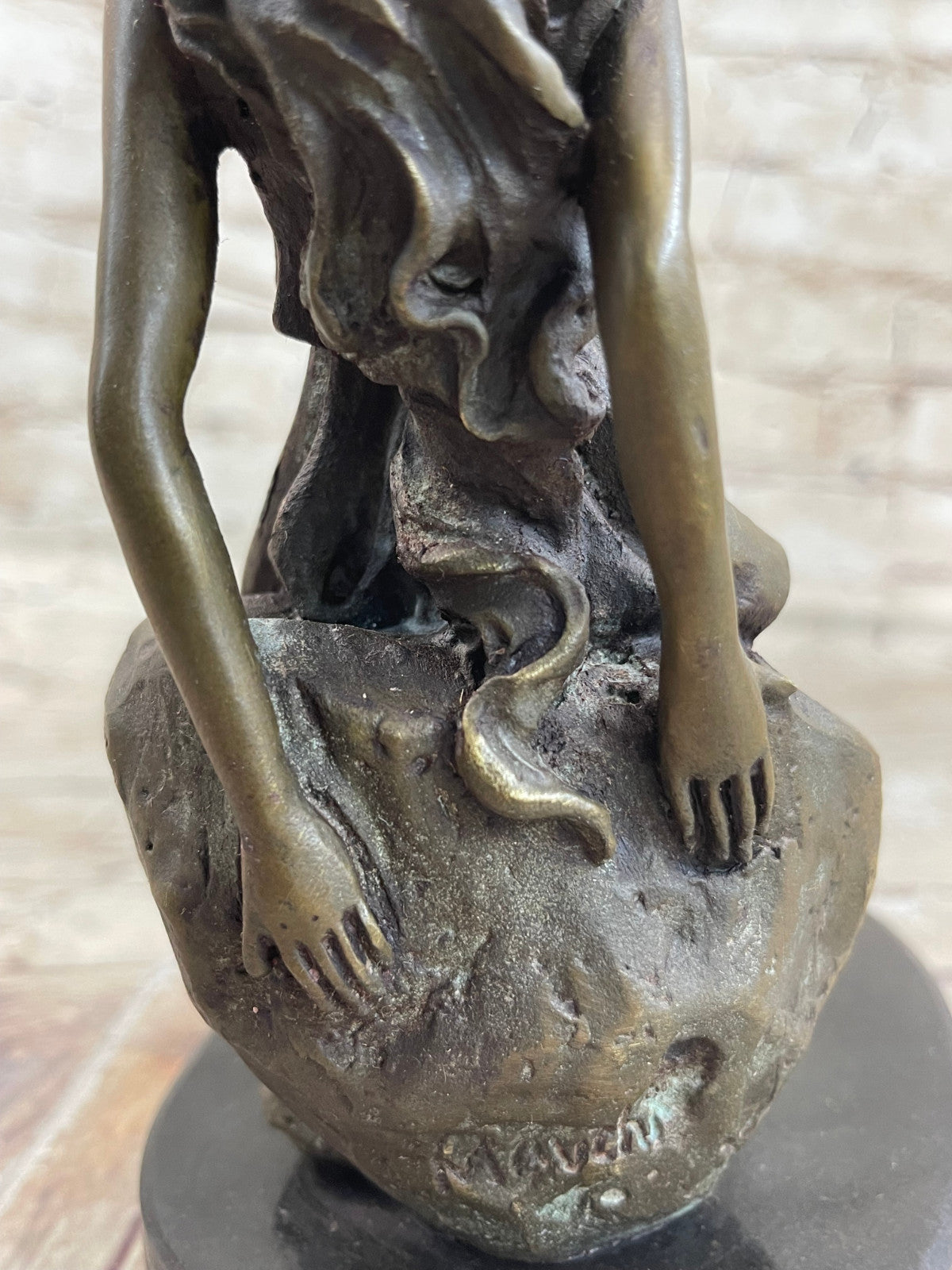 Bronze Sculpture Hand Made Original Mavchi Relaxed Woman on the Rock Figurine