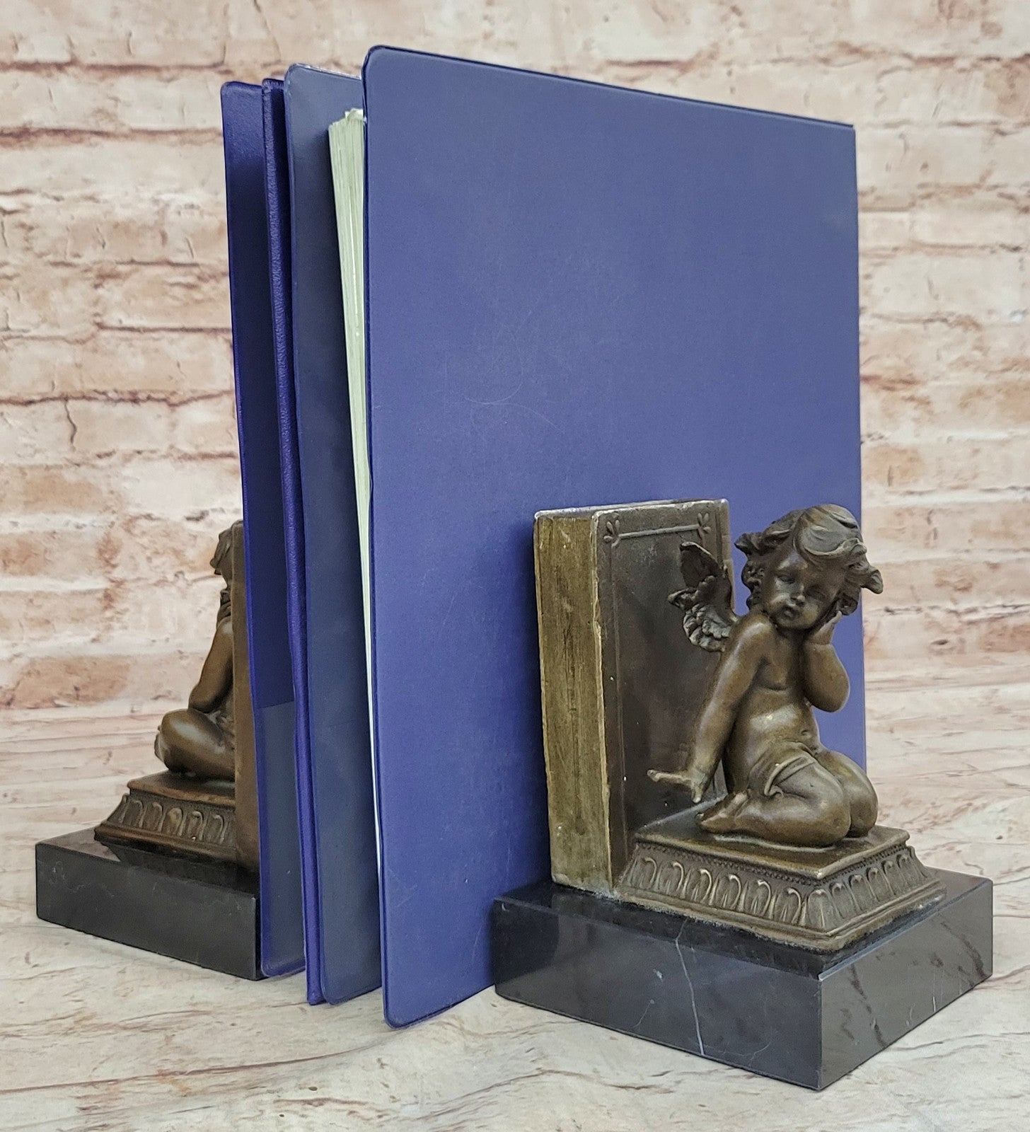 Vintage Augustine Moreau Baby Angel Bookends Set Bronze Art Statue Sculpture