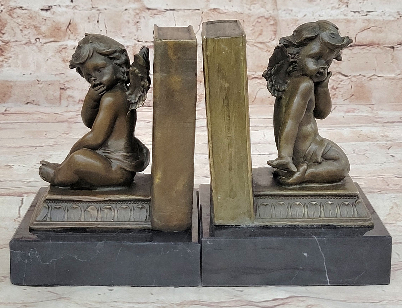 Vintage Augustine Moreau Baby Angel Bookends Set Bronze Art Statue Sculpture