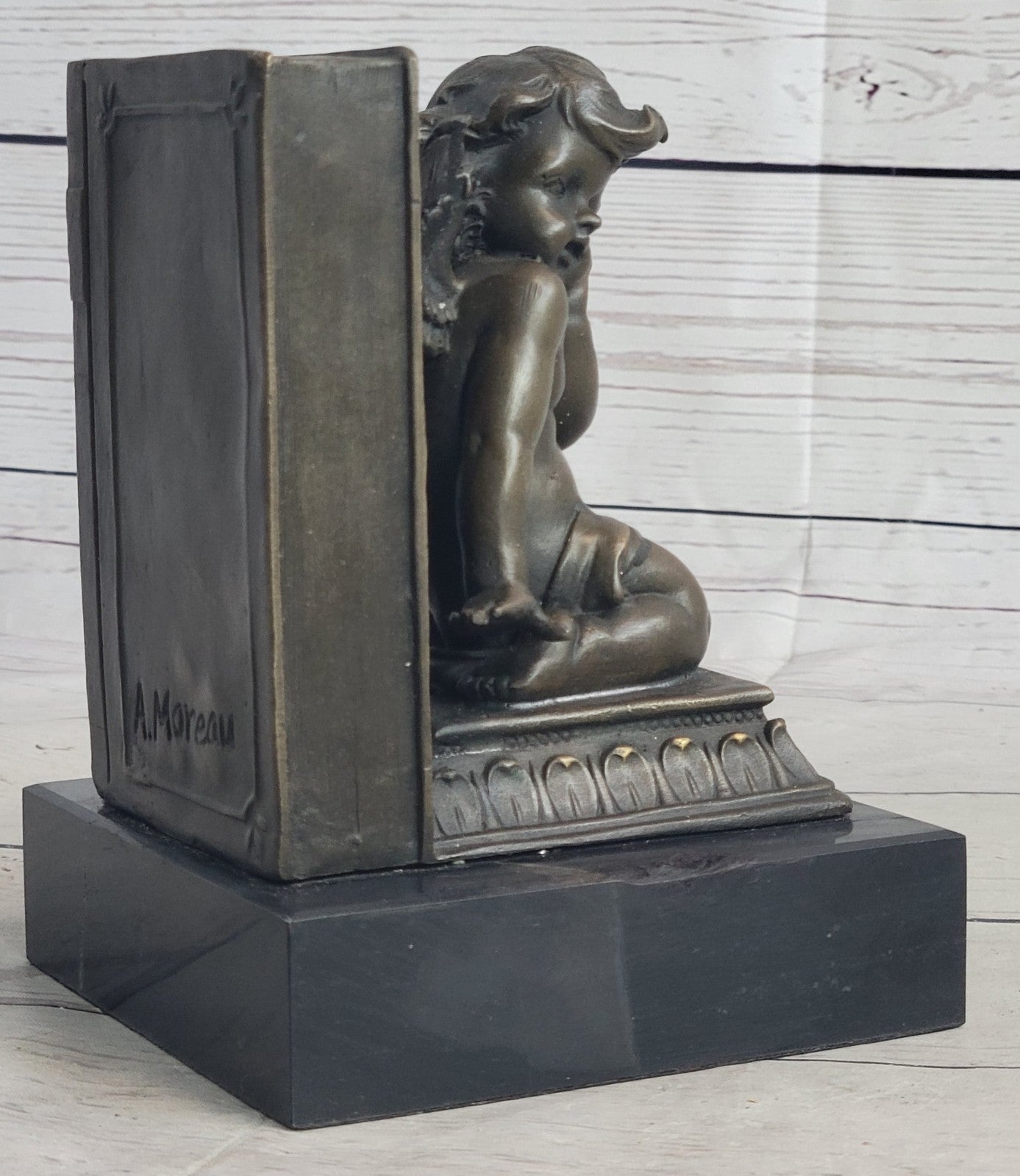 Hot Cast Angel With Wings Bookends Bronze Sculpture by Moreau Figurine Figure