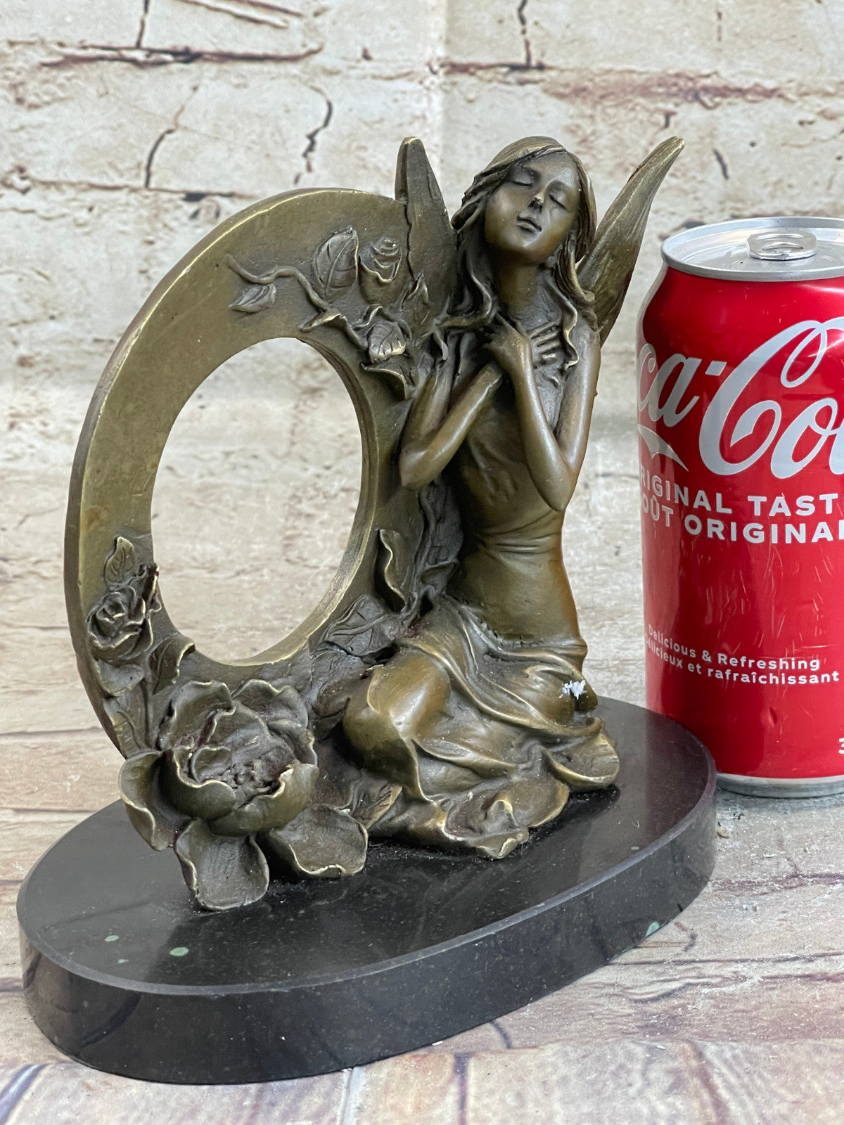 NUDE FAIRY 100% BRONZE FANTASY ART NOUVEAU WINGED WOOD NYMPH SCULPTURE STATUE