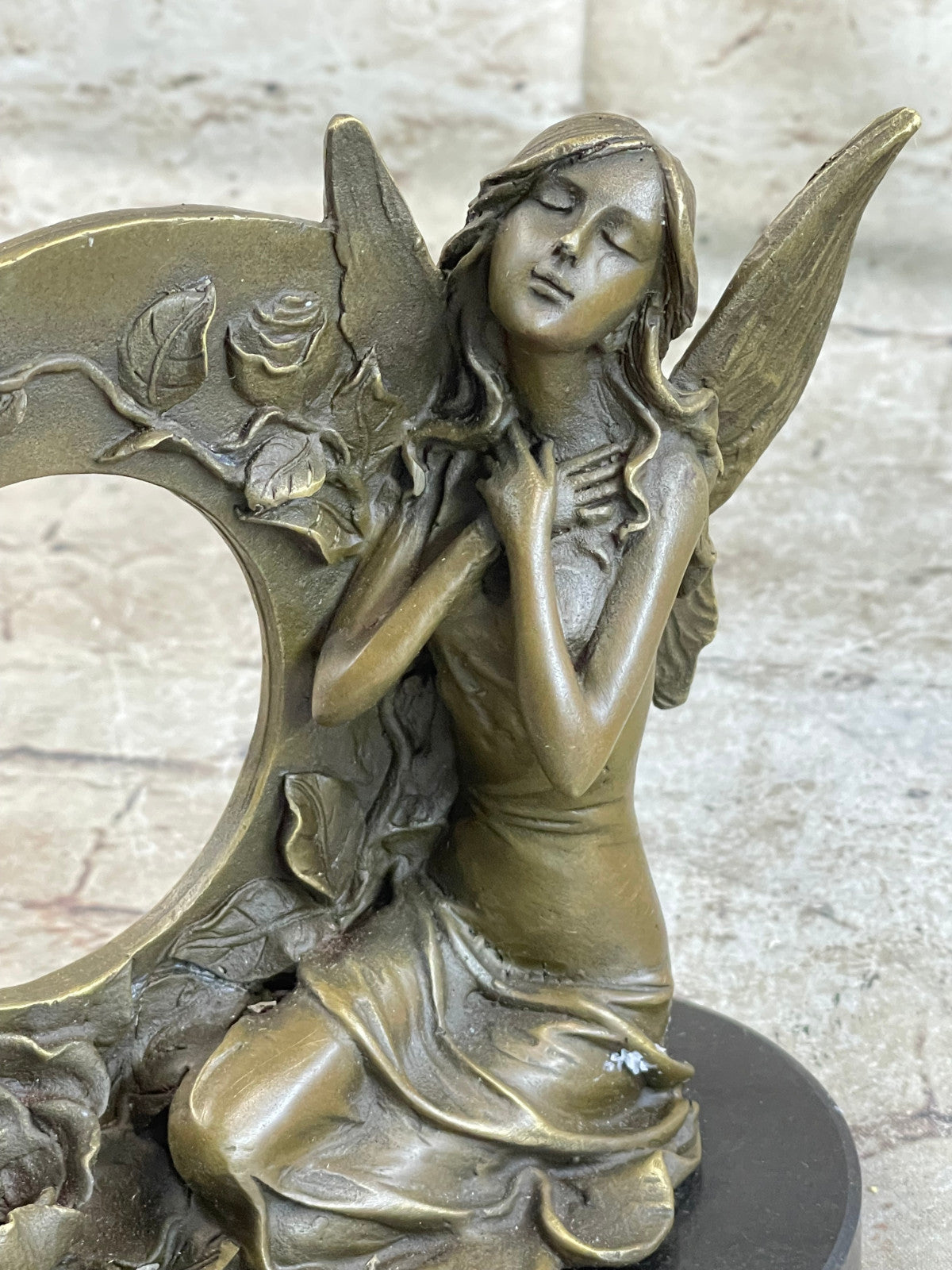 NUDE FAIRY 100% BRONZE FANTASY ART NOUVEAU WINGED WOOD NYMPH SCULPTURE STATUE