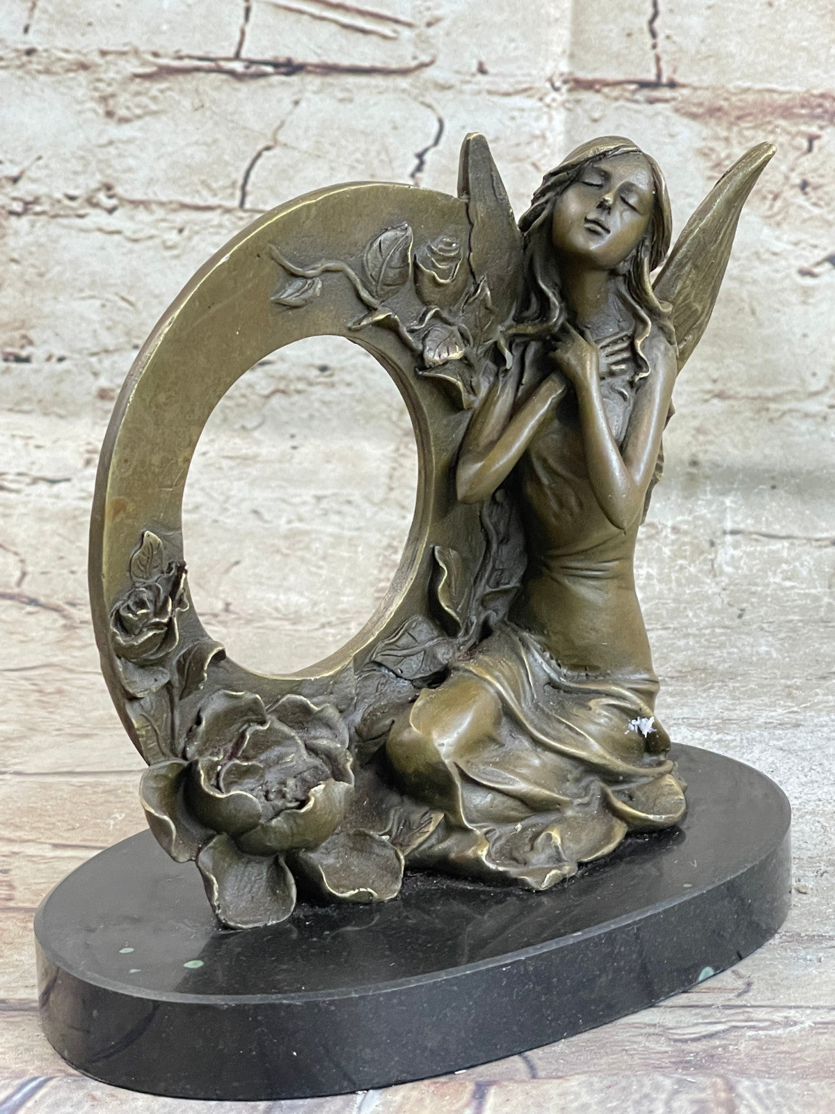 NUDE FAIRY 100% BRONZE FANTASY ART NOUVEAU WINGED WOOD NYMPH SCULPTURE STATUE