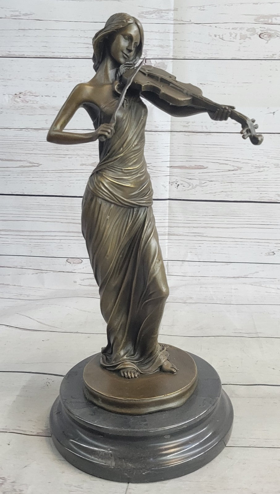 Bronze Sculpture Female Classic Violin Player Musician Music Lost Wax Statue