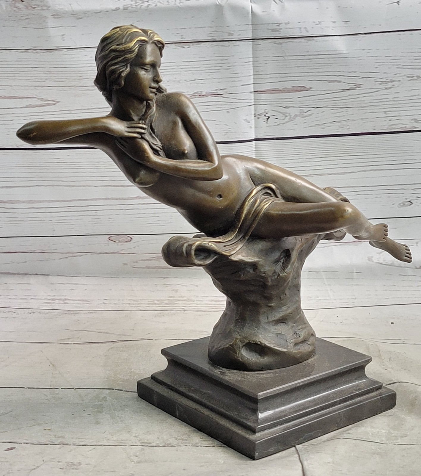 Art Deco Nude Erotic Nymph Bronze Statue Figure Marble Sculpture Figurine Gift