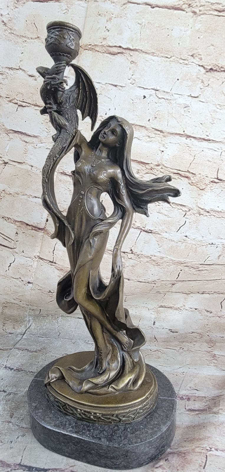 Bronze Sculpture Hand Made Museum Quality Candleholder Sexy Woman Statue