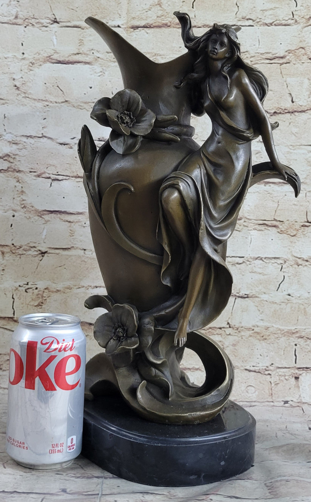 Classic Sexy Semi Nude Woman Vase Centerpiece Bronze Sculpture Statue Figurine