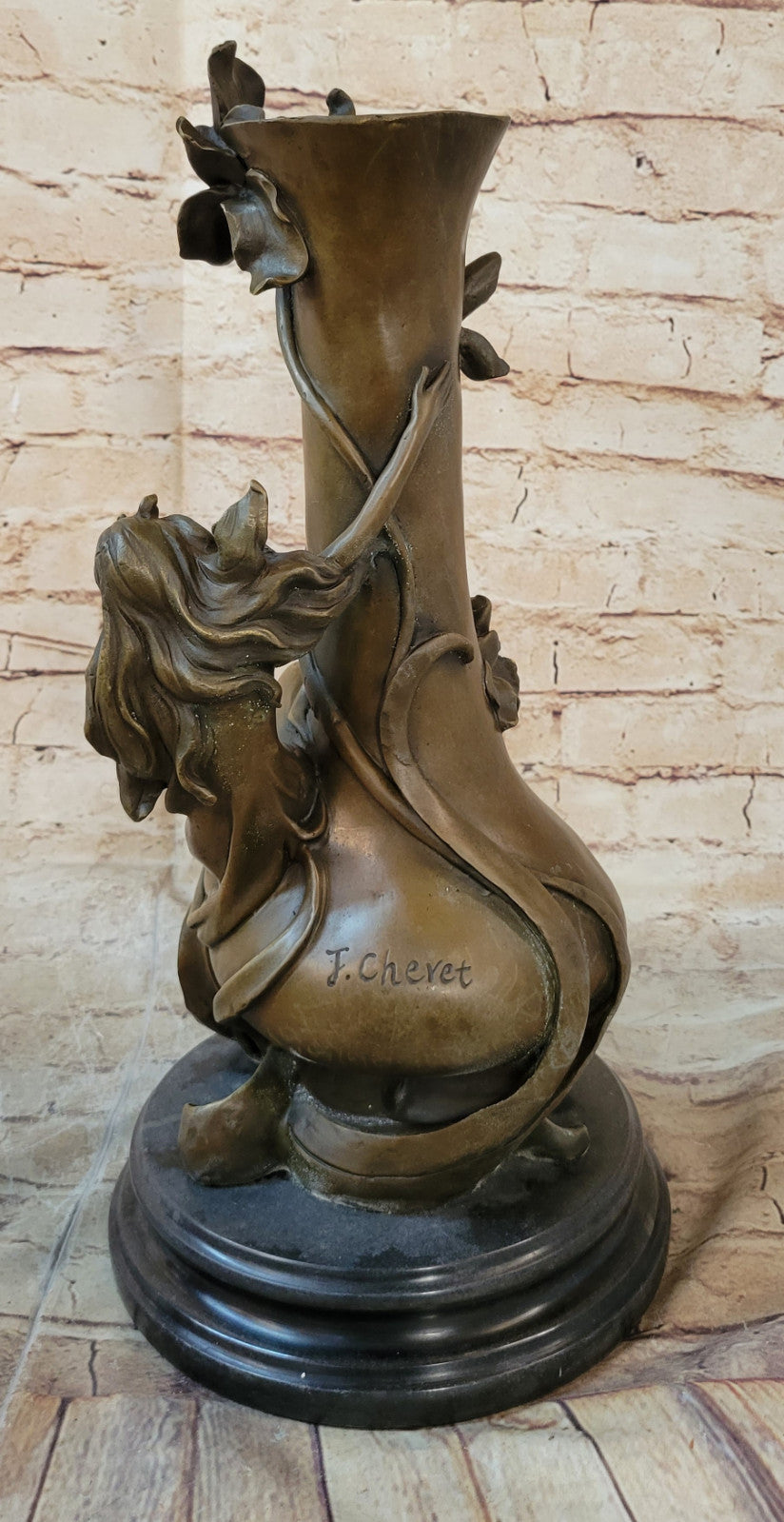 Hand Made Wood Nymph Goddess Erotica Vase Bronze Masterpiece Statue Figure