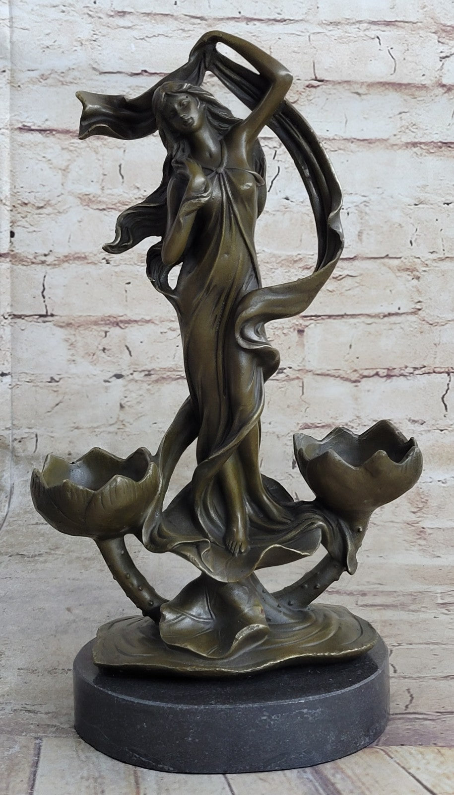 Bronze Sculpture Gorgeous Detailed Woman Candle Holder Masterpiece Statue Sale