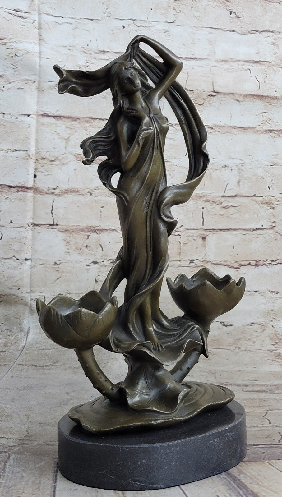 Bronze Sculpture Gorgeous Detailed Woman Candle Holder Masterpiece Statue Sale