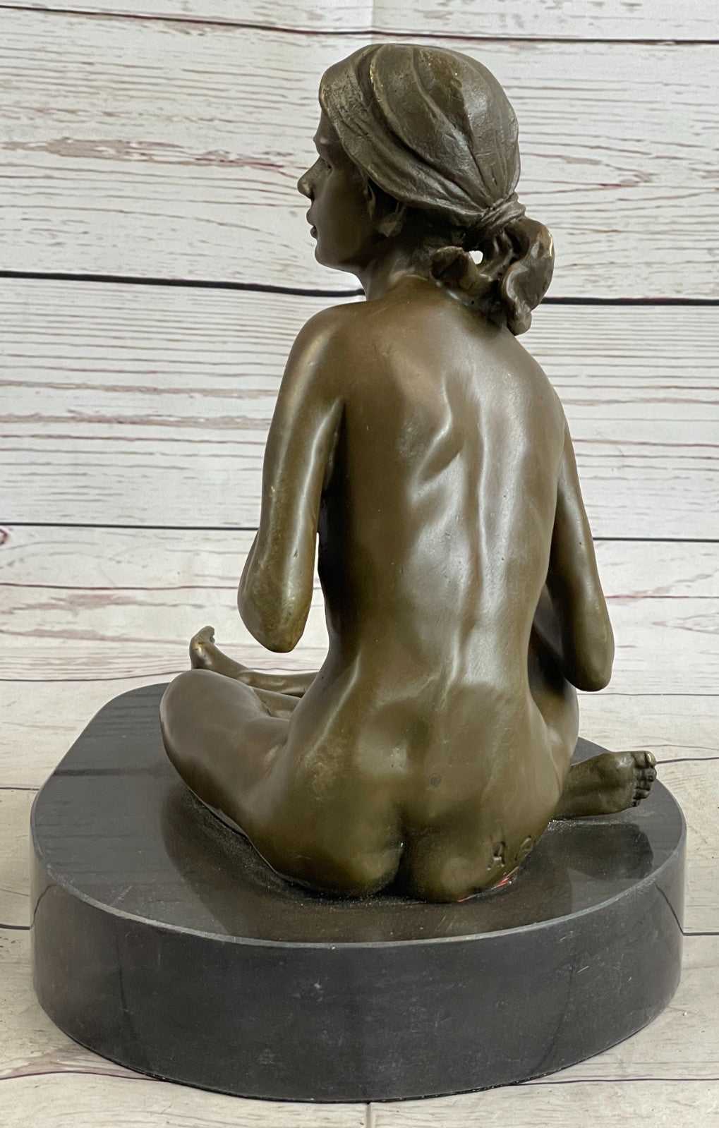 GENNARELLI Art Deco bronze of a nude woman Touching her Breast, marble base.